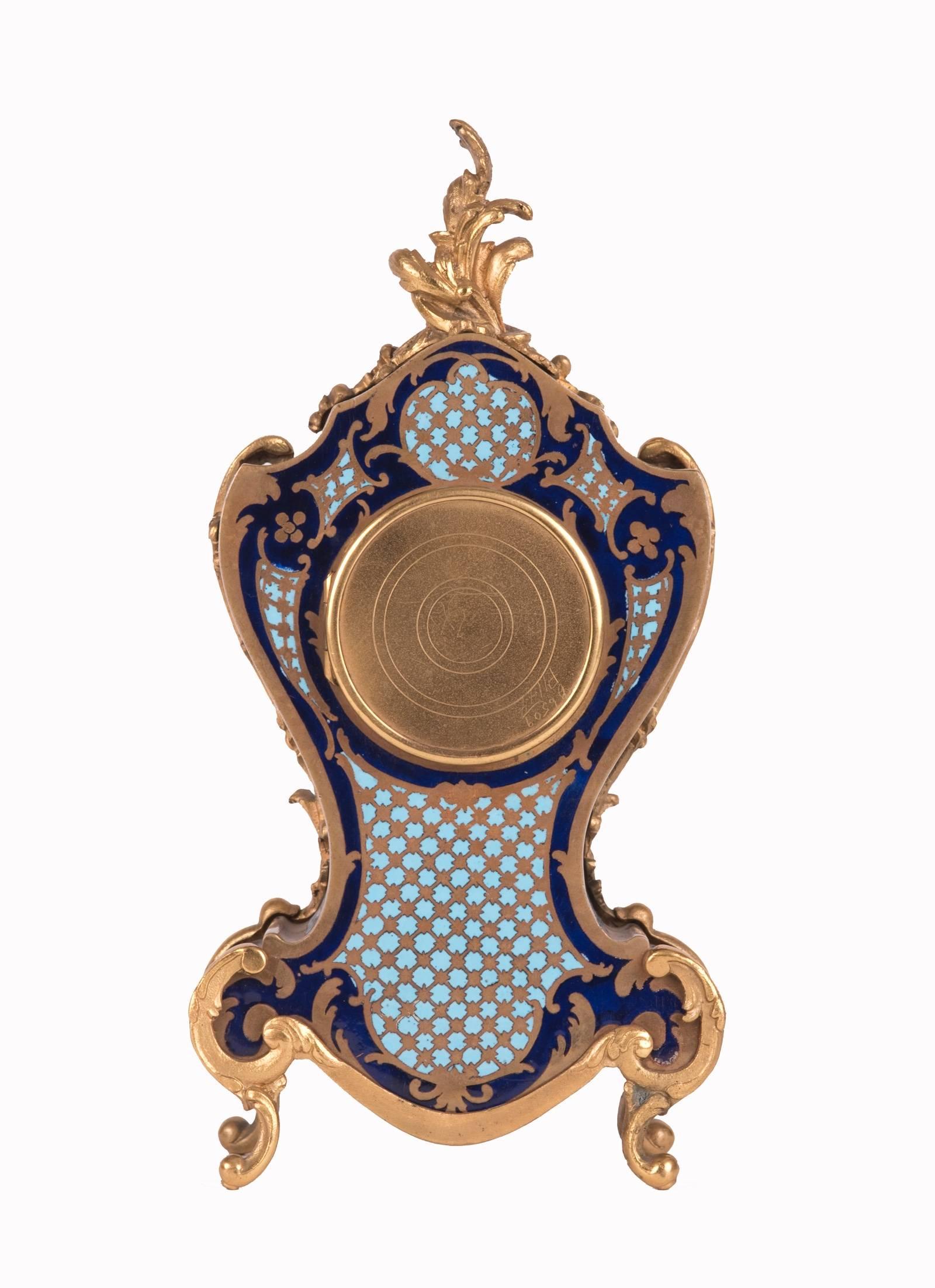 19th Century Louis XV Style Cloisonné Gilt Bronze-Mounted Mantel Clock For Sale