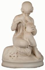 19th Century Figurative Marble Statue of a Young Maiden and Dove