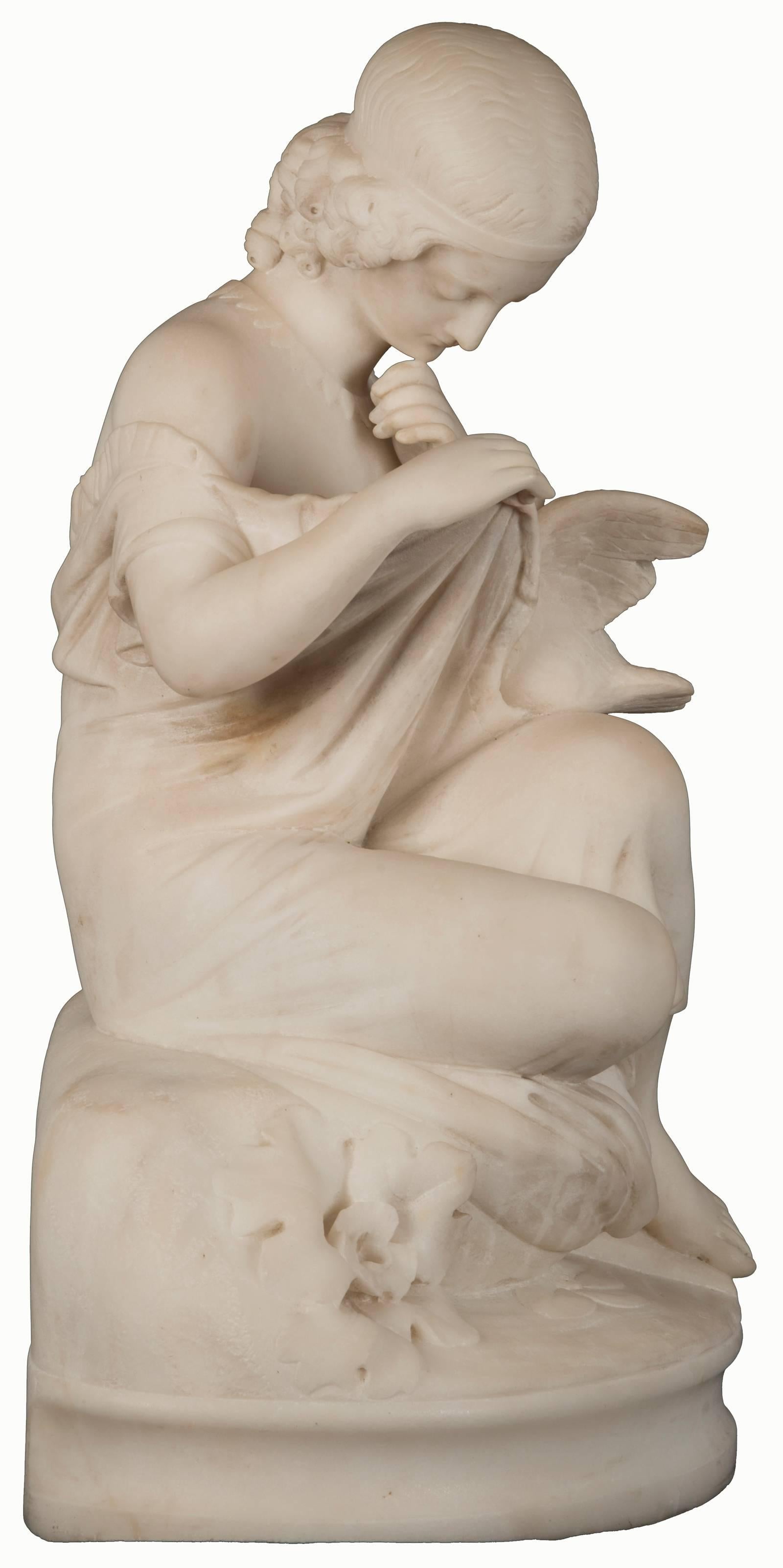 Italian 19th Century Figurative Marble Statue of a Young Maiden and Dove For Sale