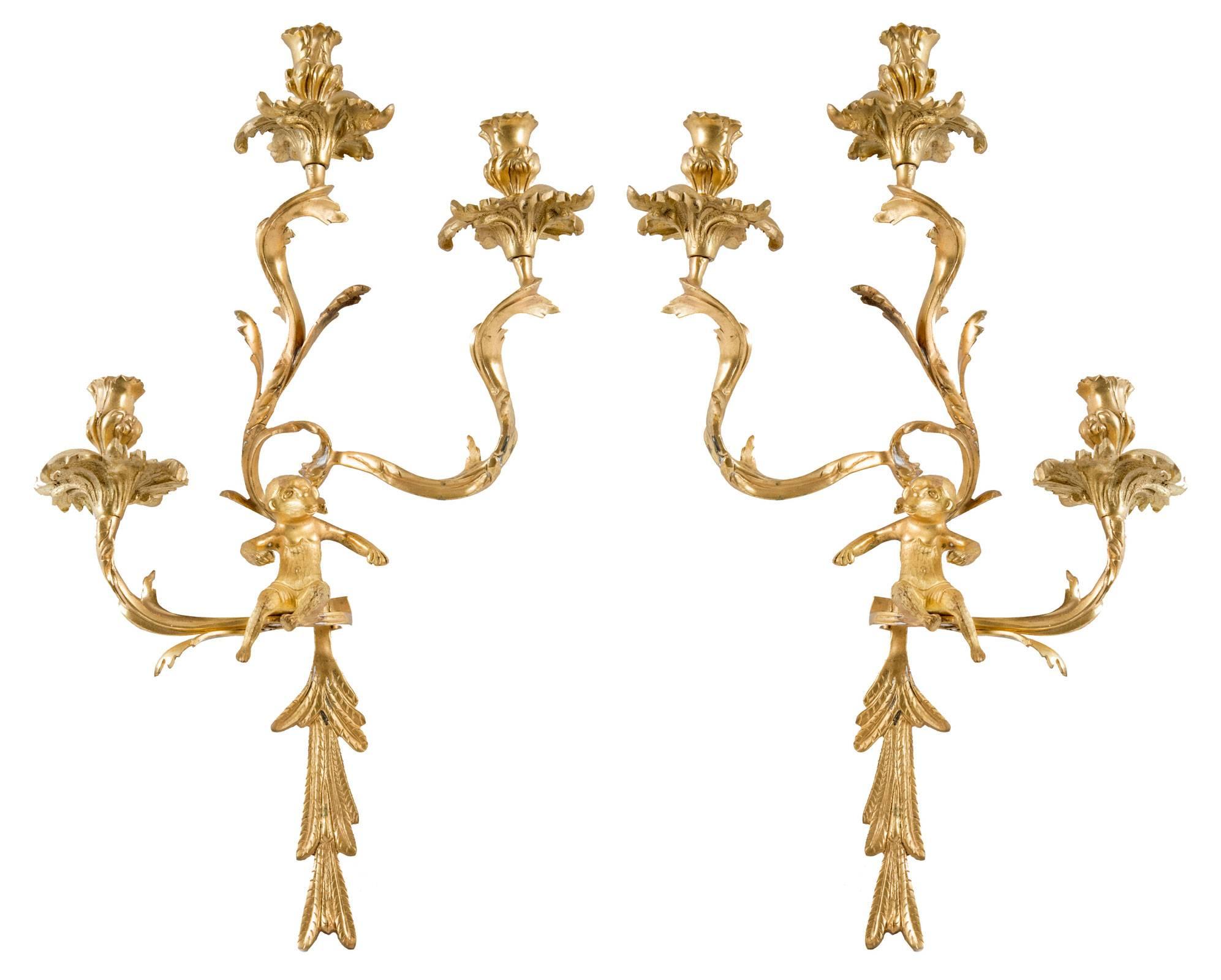 Pair of Gilt Louis XV-Style Wall Sconces For Sale