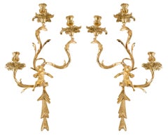 Antique Pair of Gilt Louis XV-Style Wall Sconces