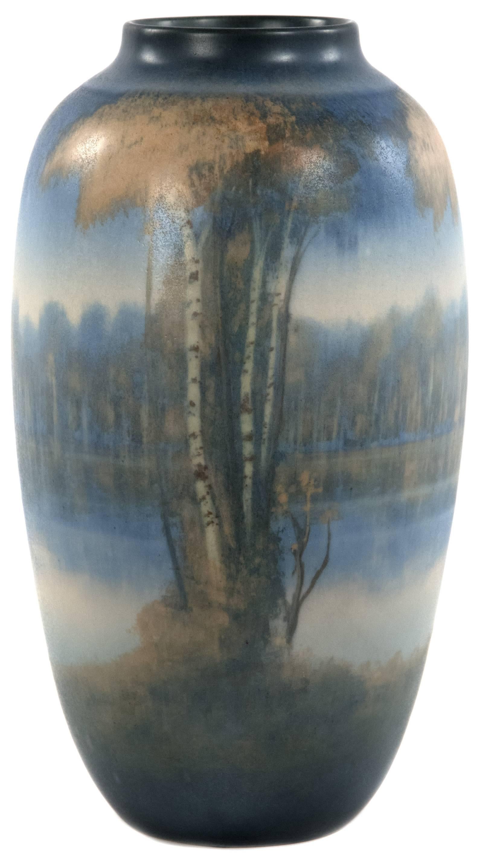 American Rookwood Vellum Glazed River Scene Vase by Edward Timothy Hurley