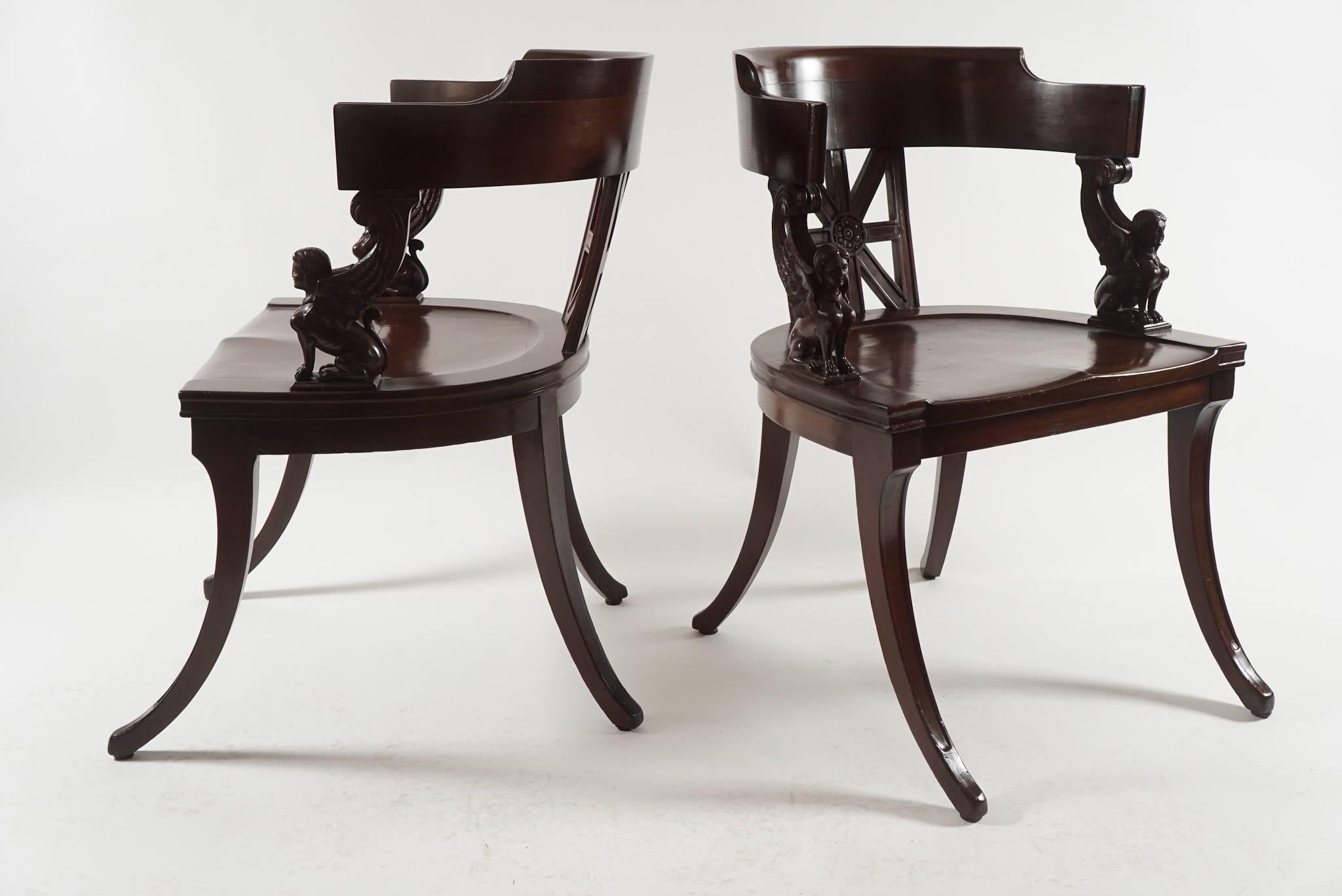Beaux Arts Pair of Neoclassical Mahogany Klismos Chairs, France, circa 1890