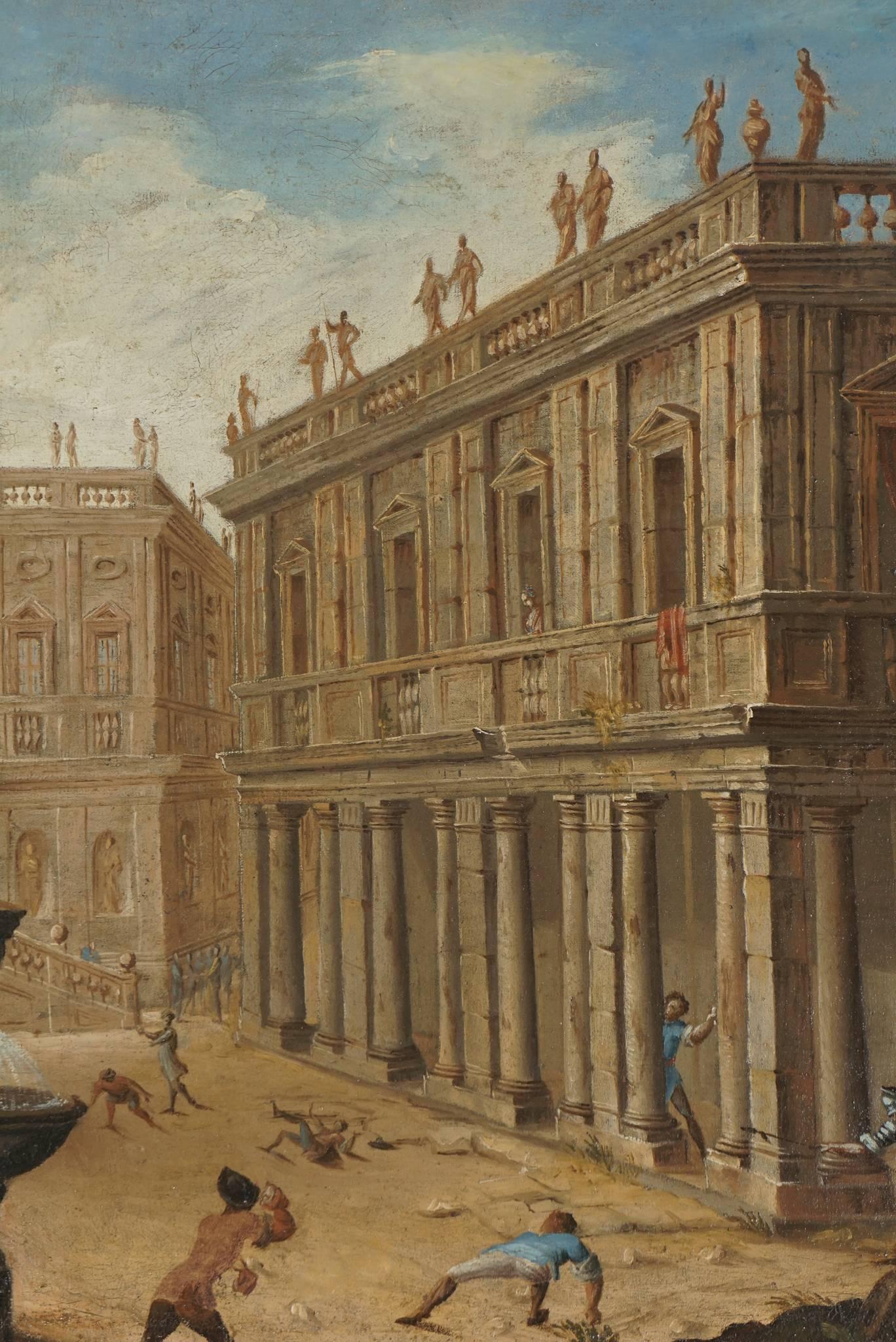 Kreis von Alessandro Salucci, Italienisches Ölgemälde auf Leinwand, 17. Jahrhundert, „Capriccio“ (Barock) im Angebot