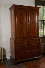 William & Mary Style Burled Yew Linen Press Cabinet