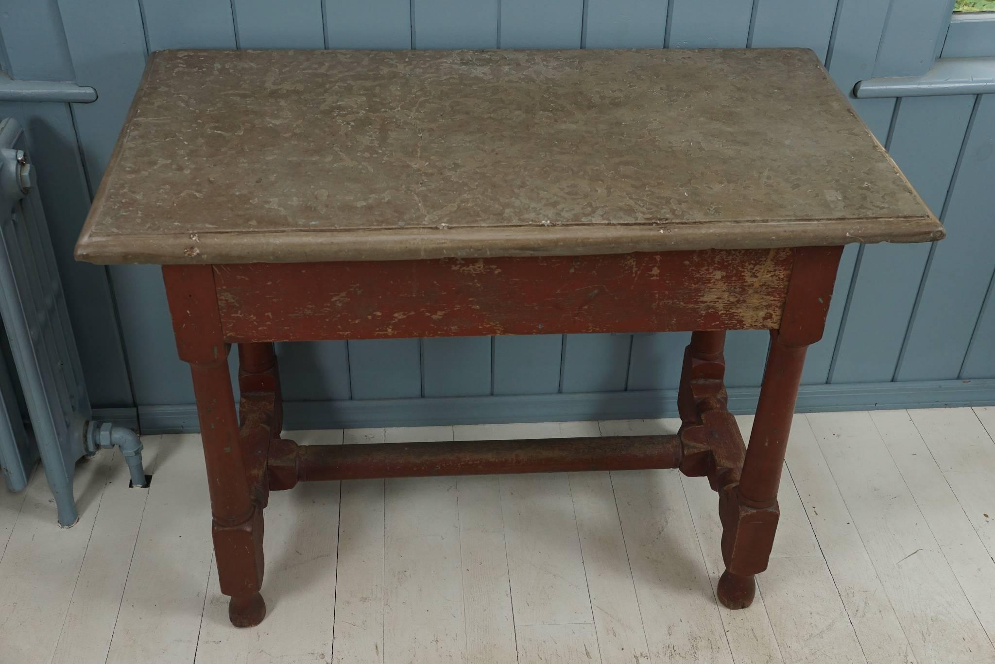 Swedish Baroque Öland Stone Top Table in Original Paint In Good Condition In Kinderhook, NY