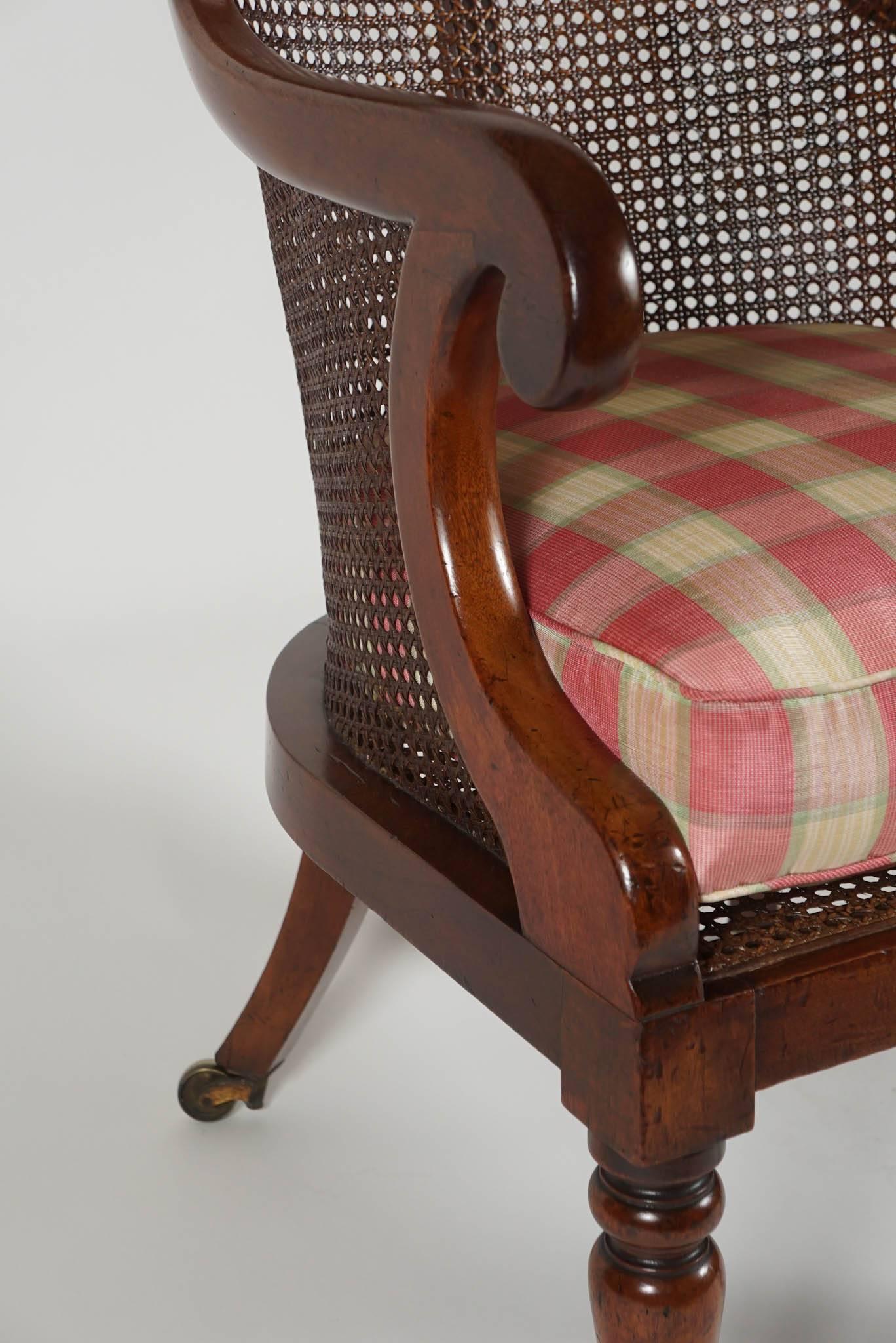 English Regency Period Caned Mahogany Armchair or Bergere, circa 1830 2