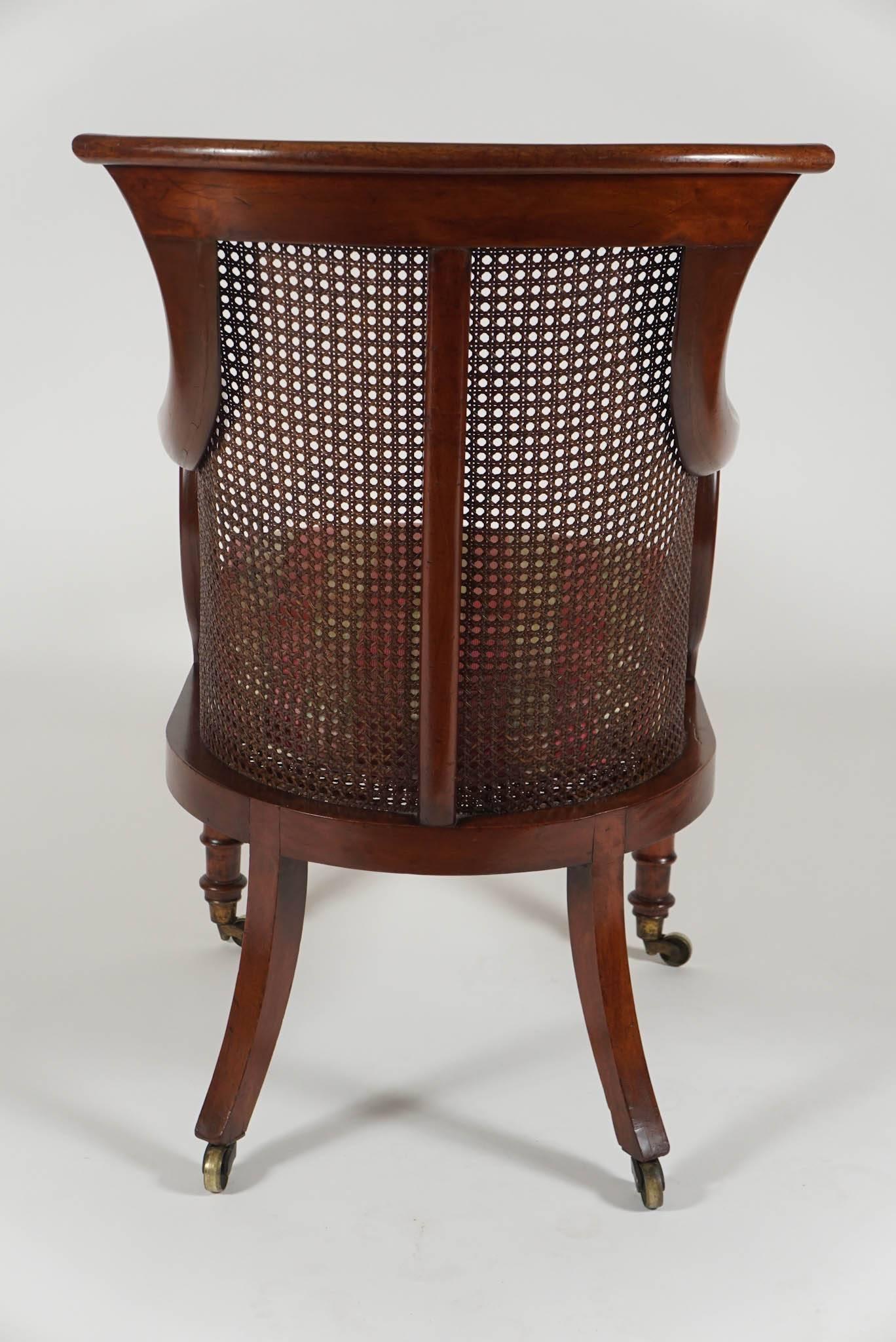19th Century English Regency Period Caned Mahogany Armchair or Bergere, circa 1830