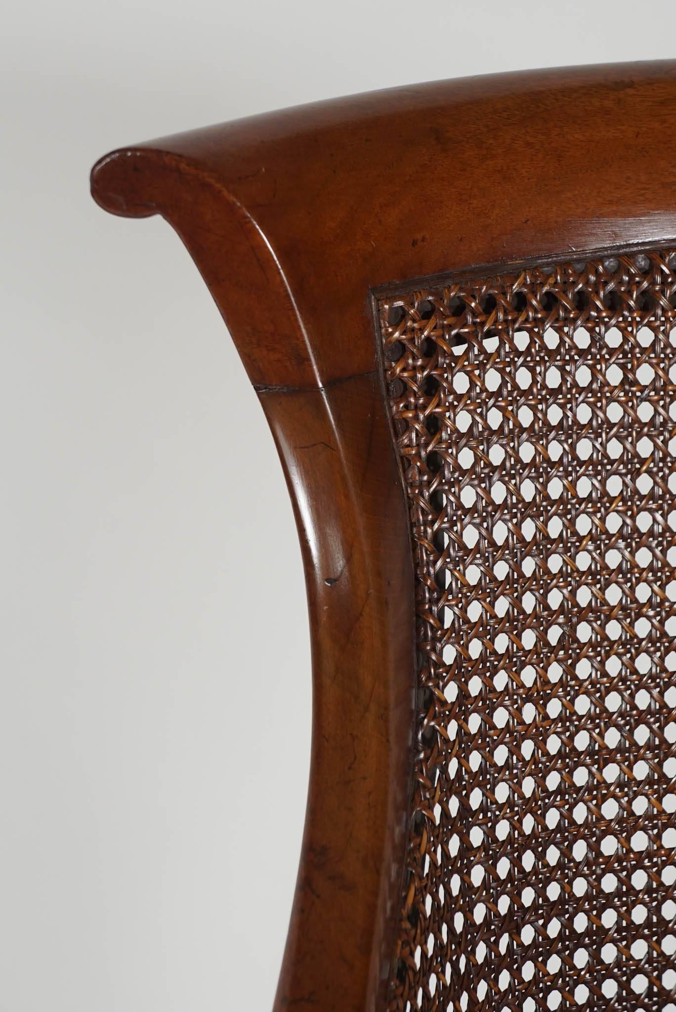 English Regency Period Caned Mahogany Armchair or Bergere, circa 1830 1