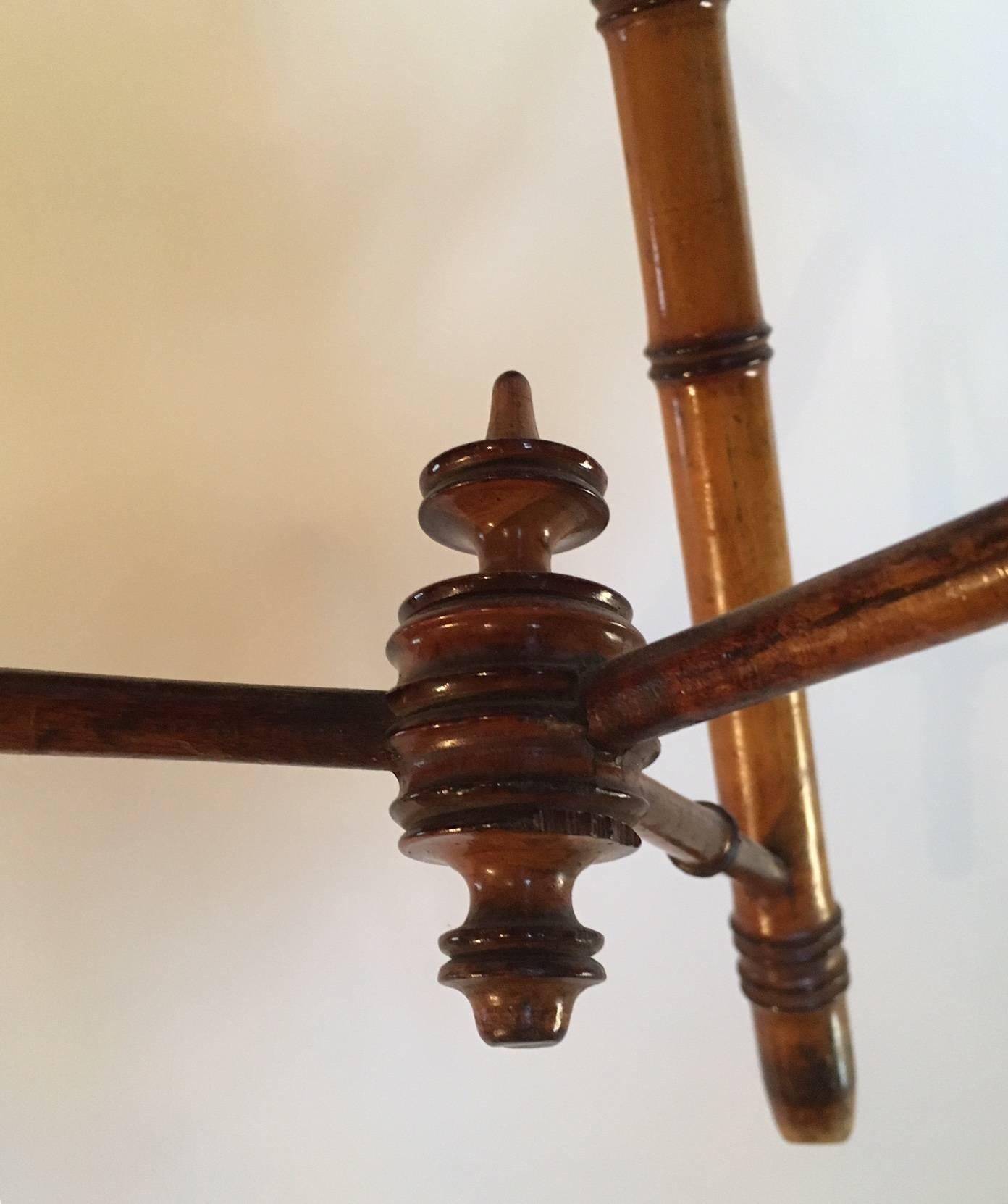 Faux Bamboo Leather Top Cricket or Side Table, circa 1870 2