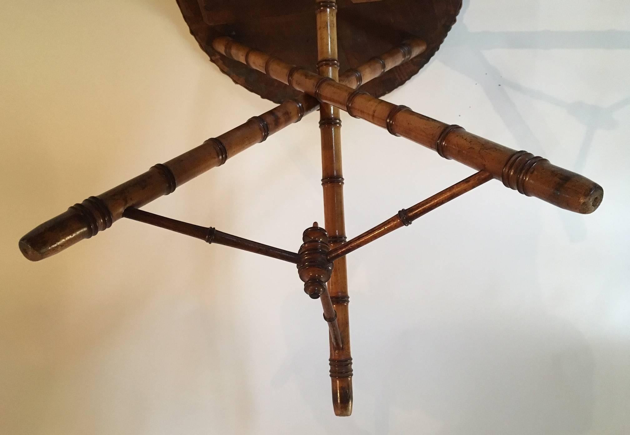 19th Century Faux Bamboo Leather Top Cricket or Side Table, circa 1870