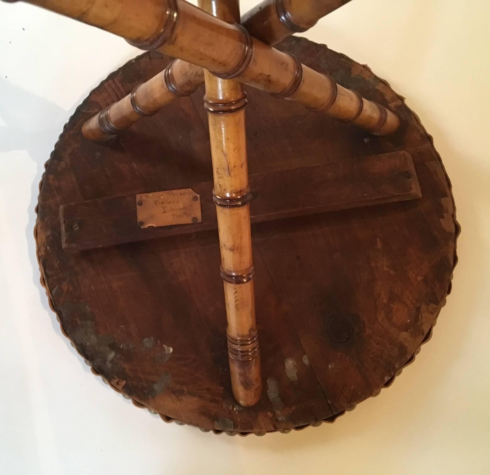 Faux Bamboo Leather Top Cricket or Side Table, circa 1870 3