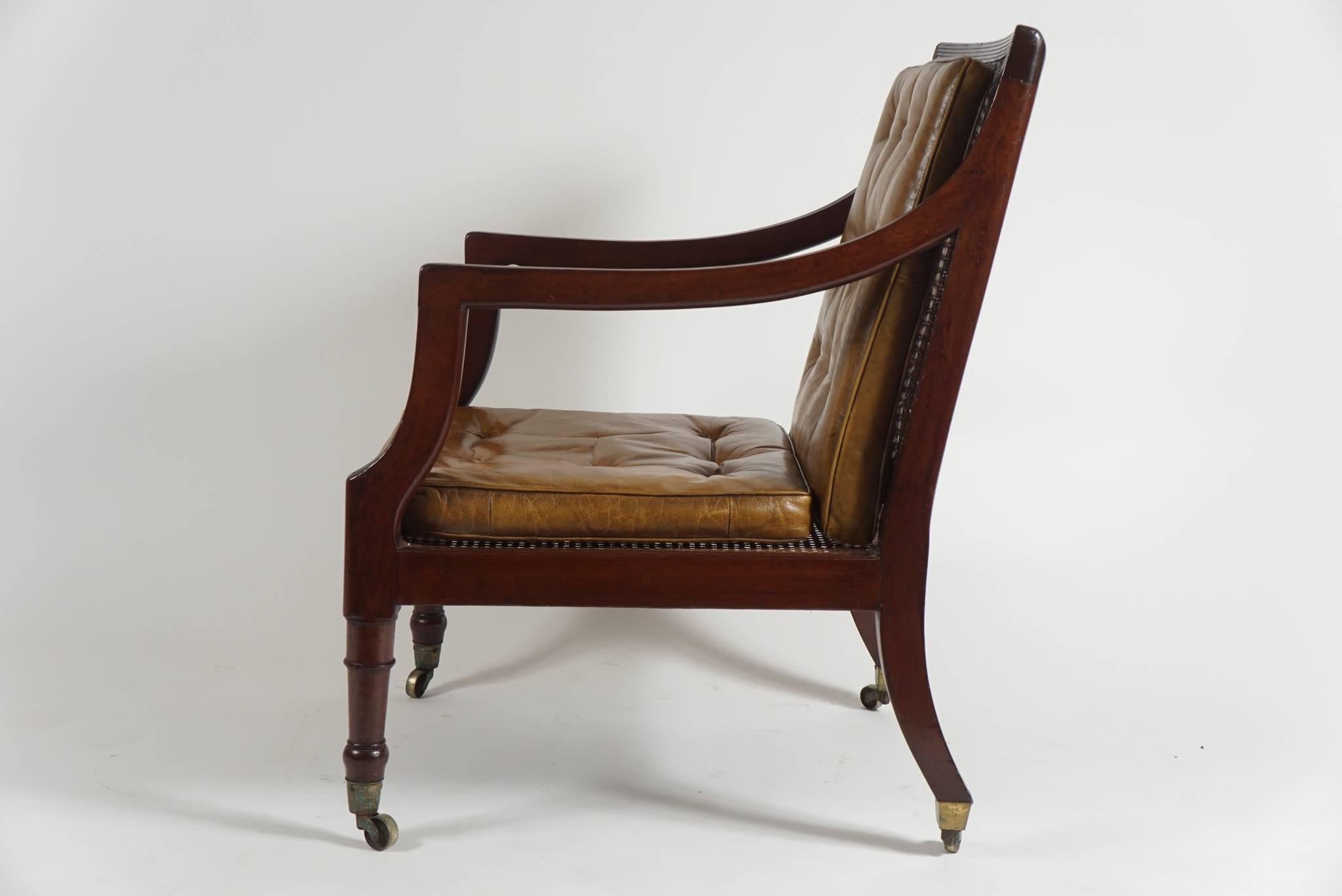 18th Century George III Mahogany & Cane Arm or Library Chair, England, c. 1800
