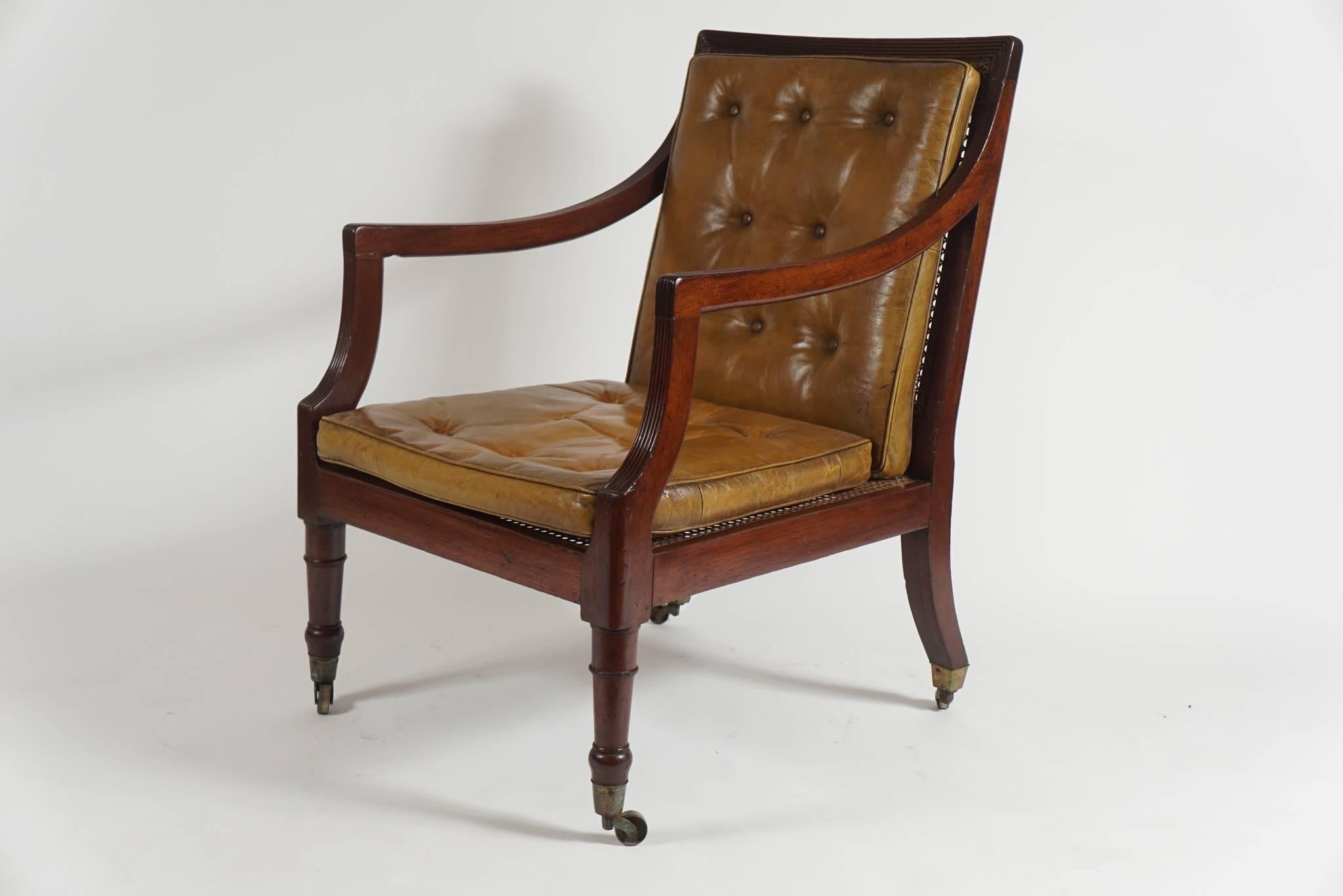 George III Mahogany & Cane Arm or Library Chair, England, c. 1800 In Good Condition In Kinderhook, NY