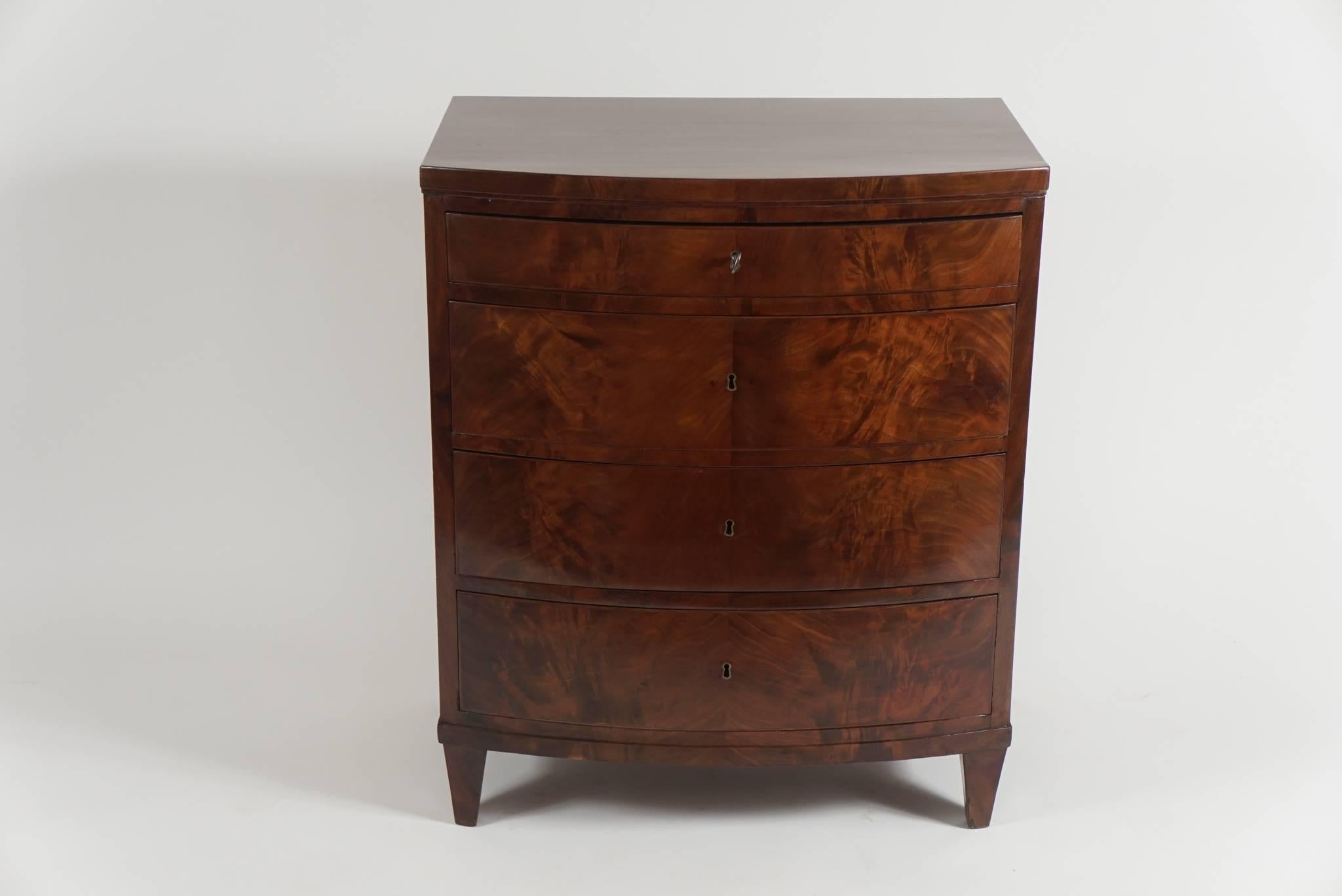 Empire Mahogany Bow Front Bachelor's Chest, Denmark, circa 1820