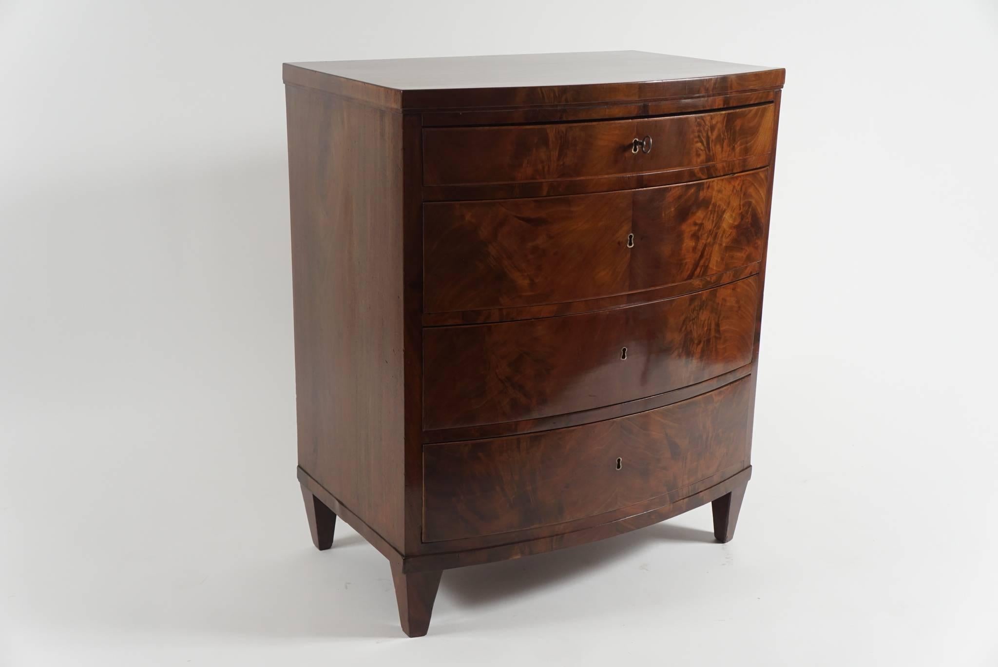 Danish Mahogany Bow Front Bachelor's Chest, Denmark, circa 1820