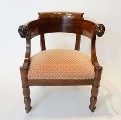 French Empire Mahogany Fauteuil De Bureau Armchair, circa 1810