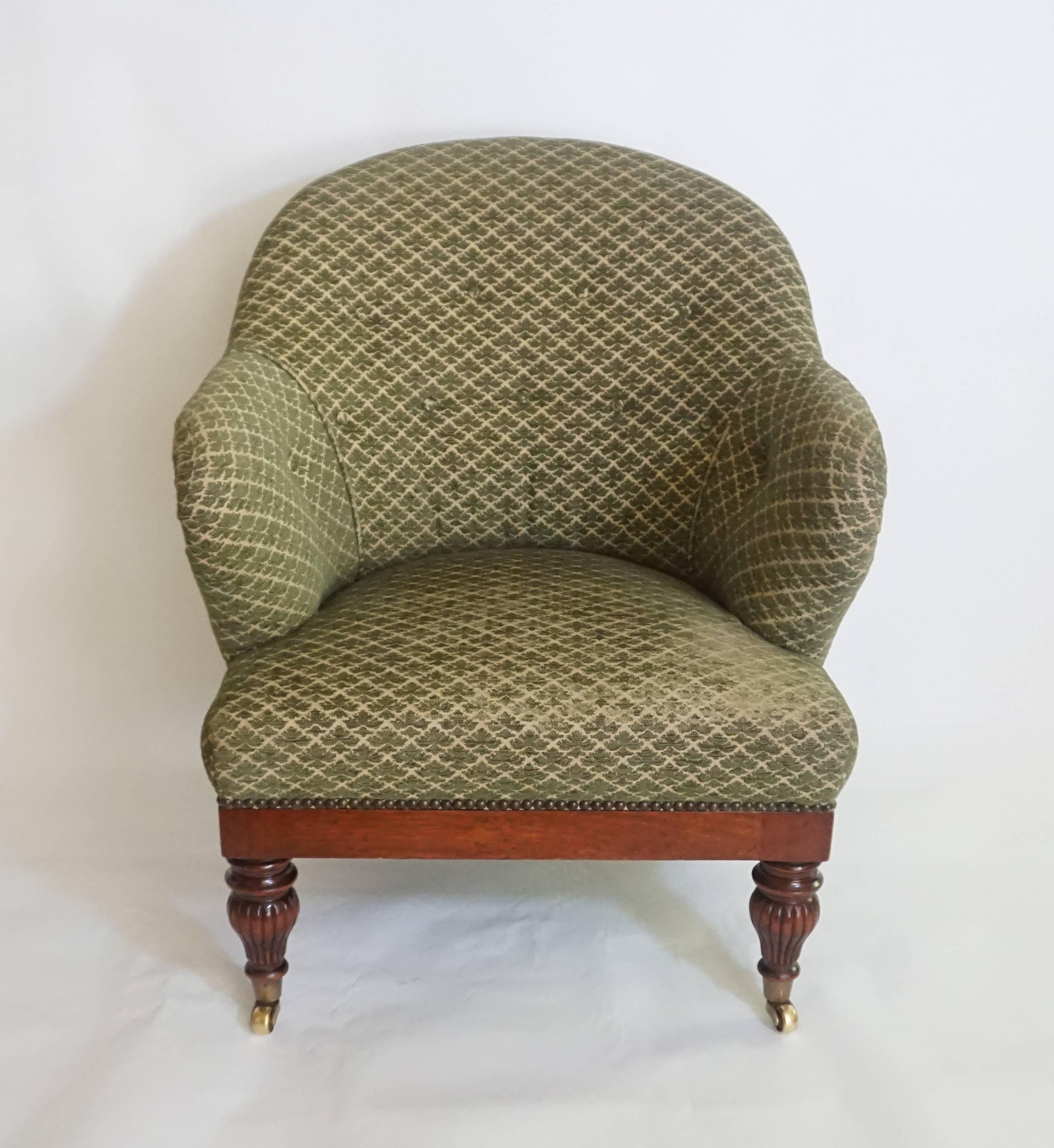 Hand-Carved English Regency Style Tub or Club Chair Attributed to Howard and Sons