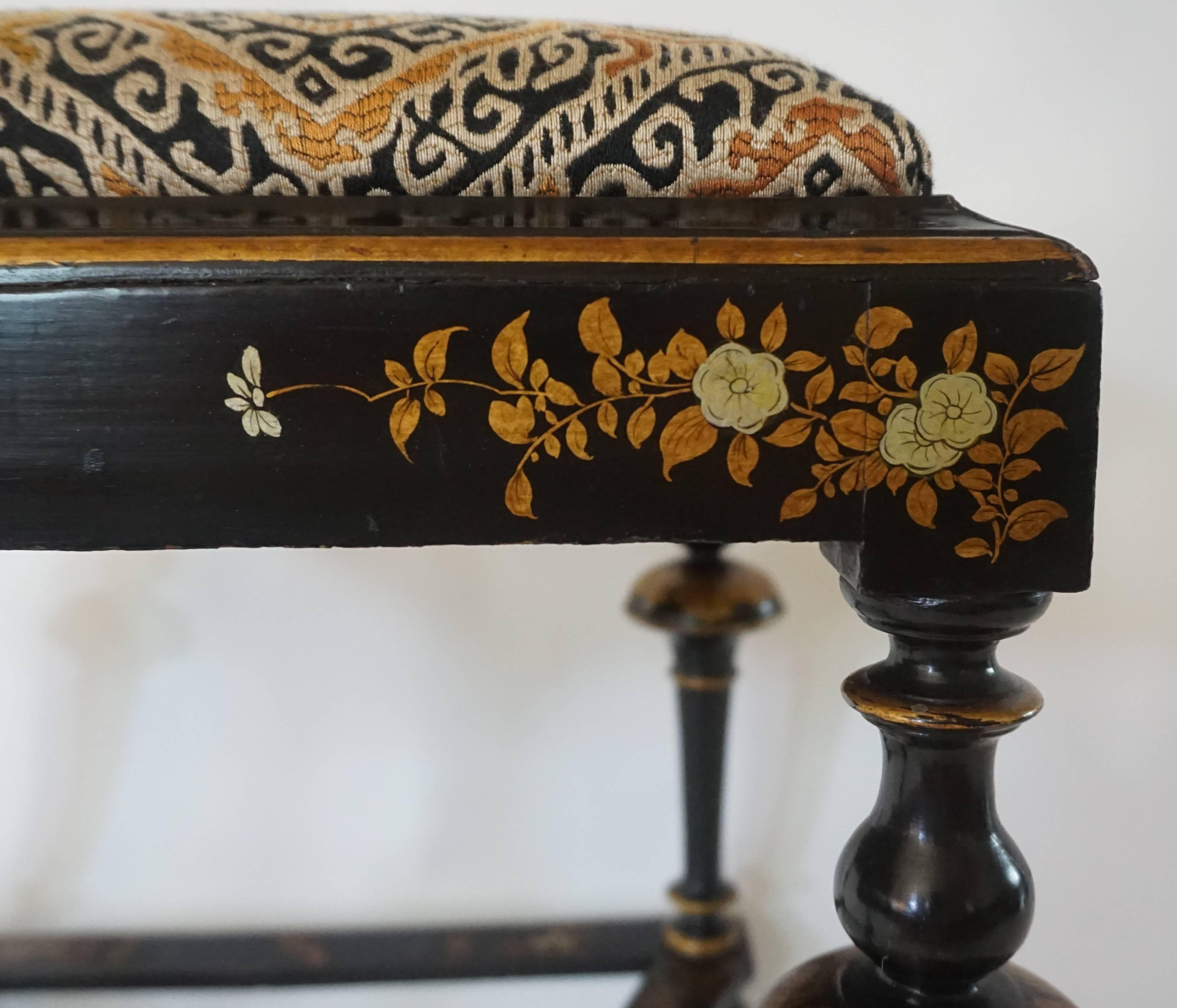 Upholstery Chinoiserie Lacquer William and Mary Style Stool or Tabouret