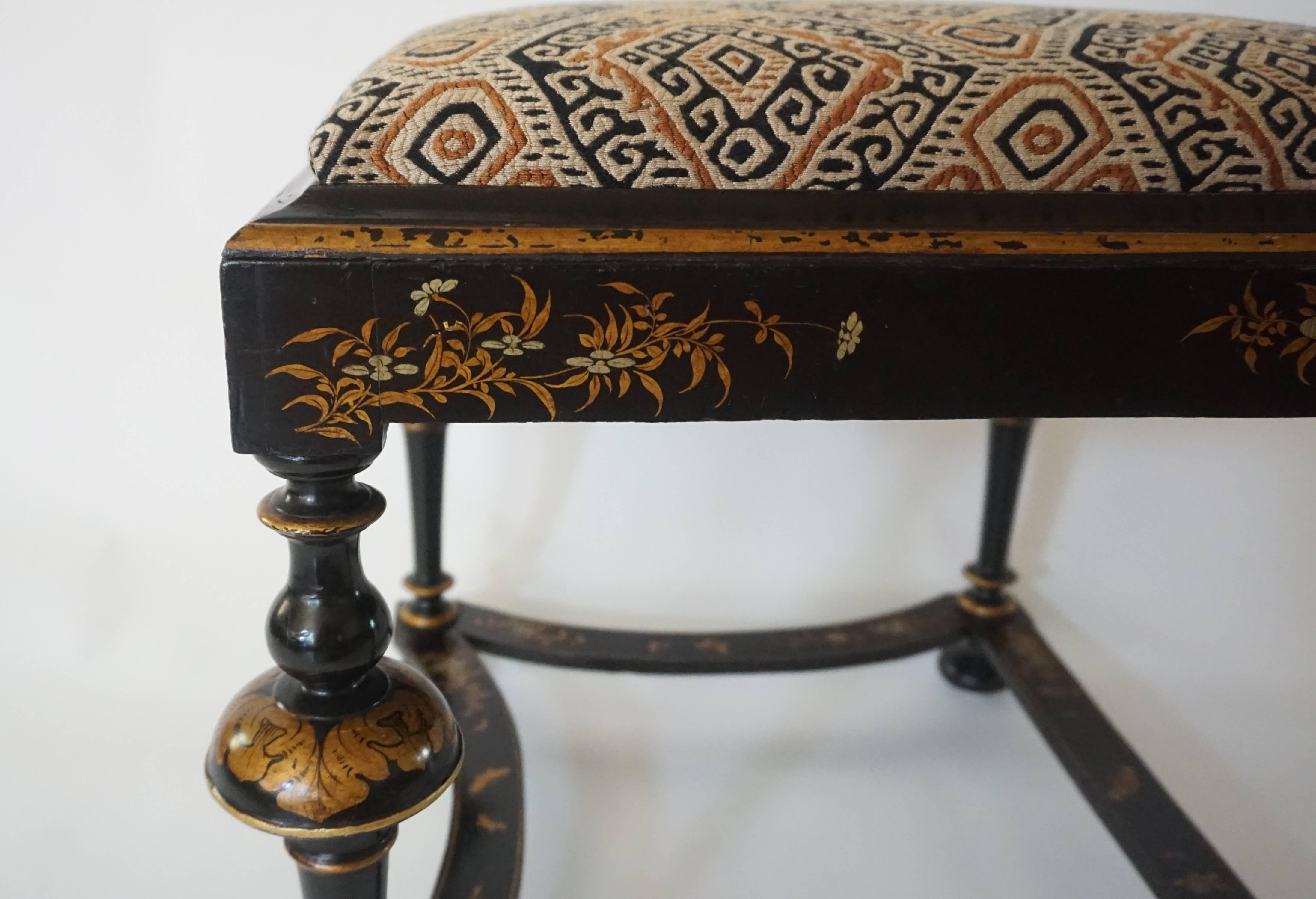 Chinoiserie Lacquer William and Mary Style Stool or Tabouret 1