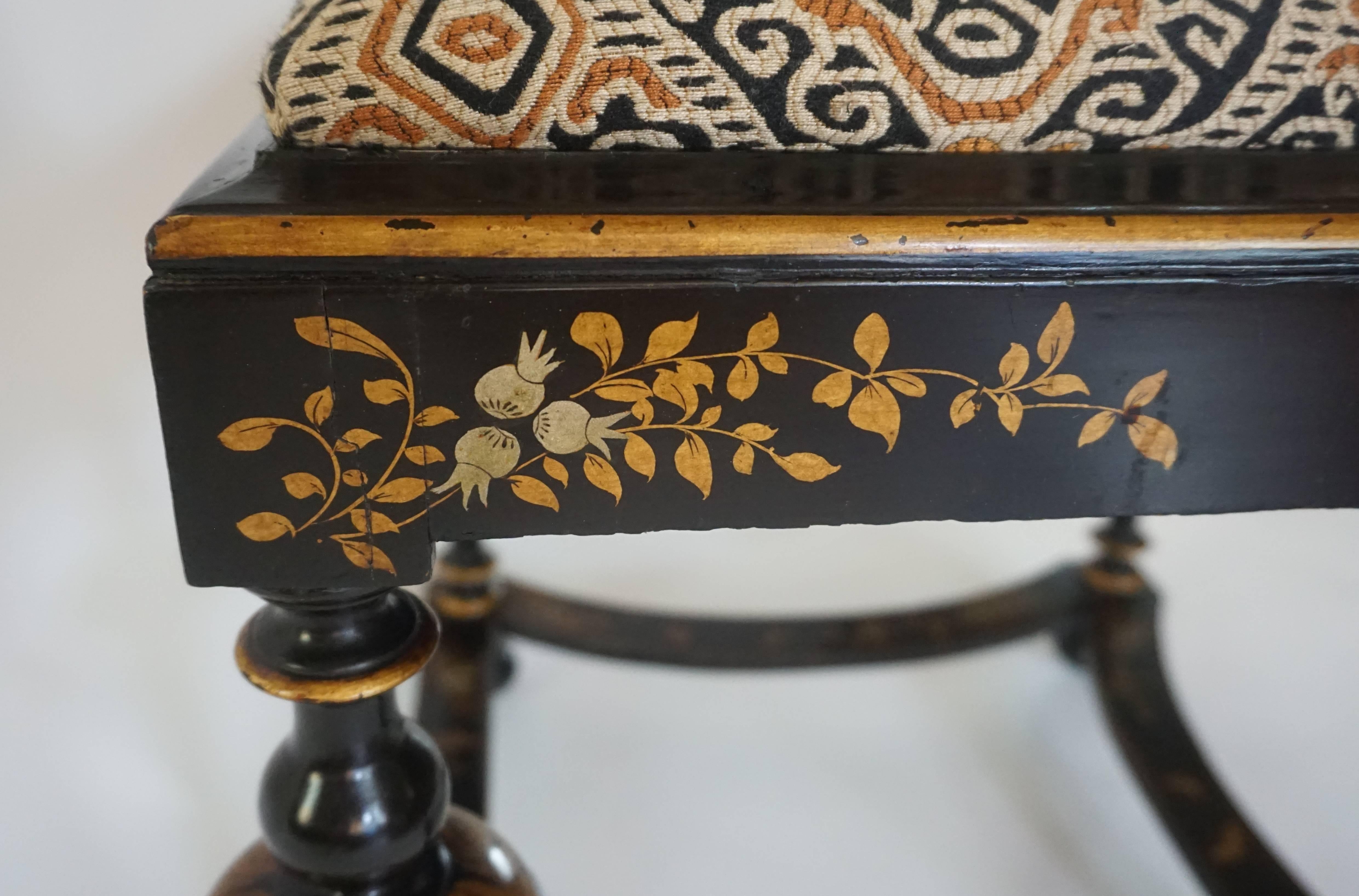 Chinoiserie Lacquer William and Mary Style Stool or Tabouret 2