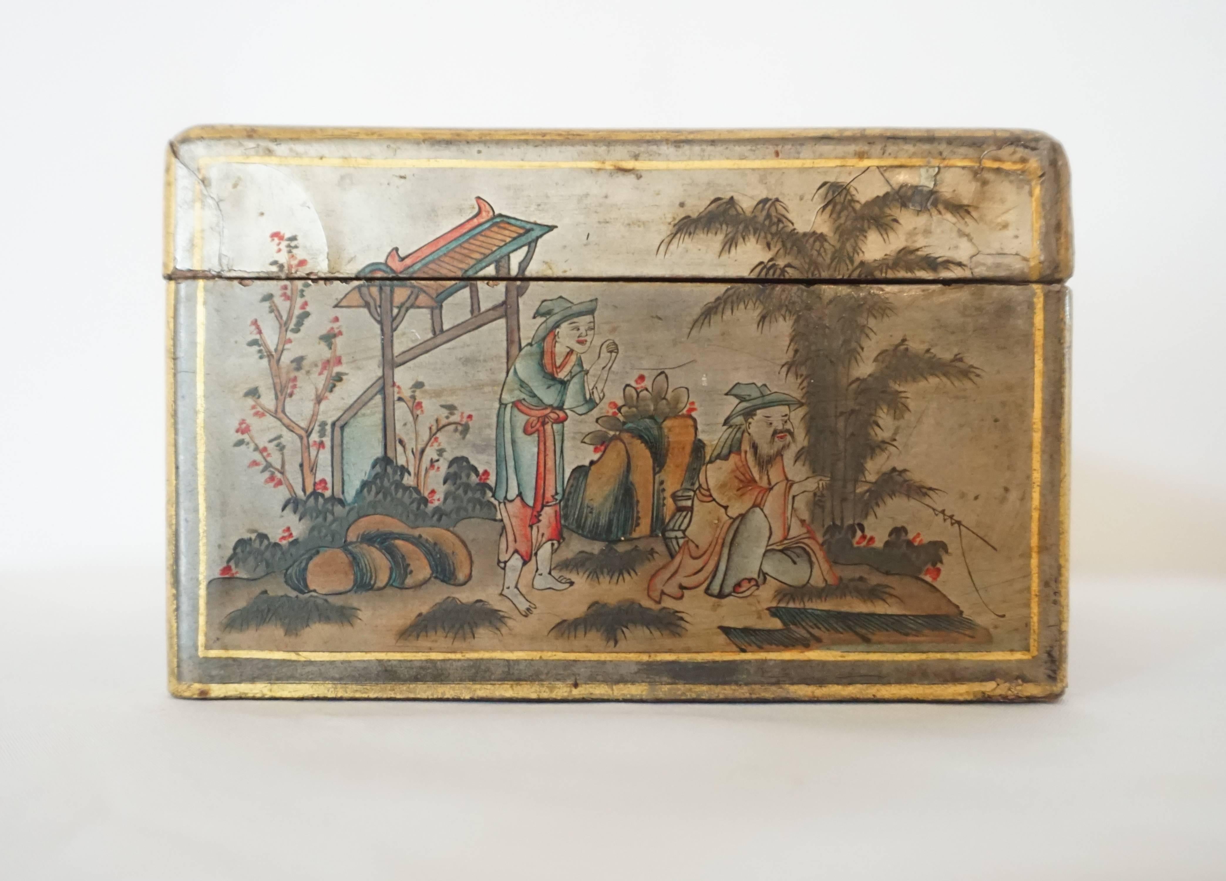 18th Century Chinese Export Silver Lacquer Tea Caddy, circa 1800