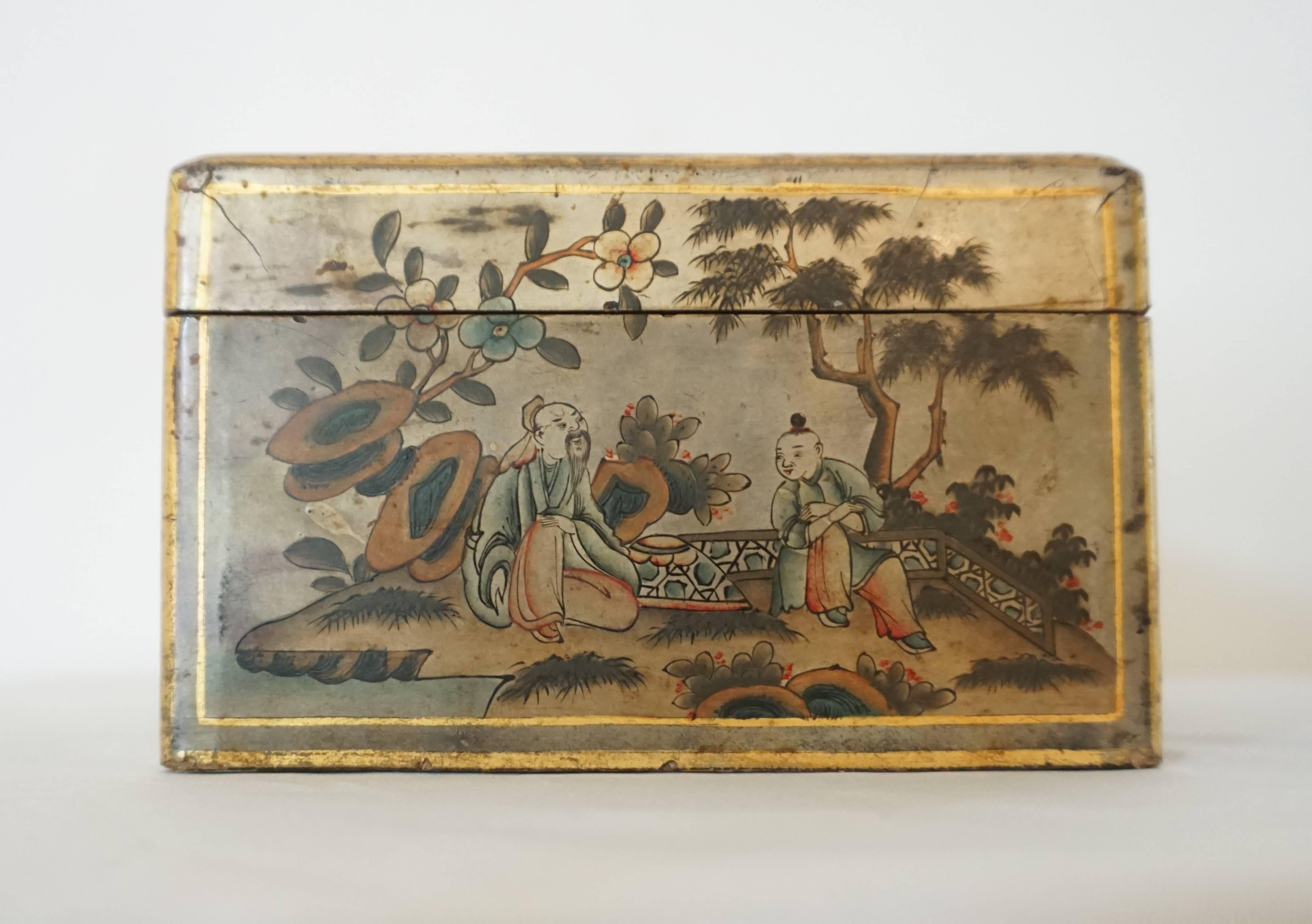 Chinese Export Silver Lacquer Tea Caddy, circa 1800 1