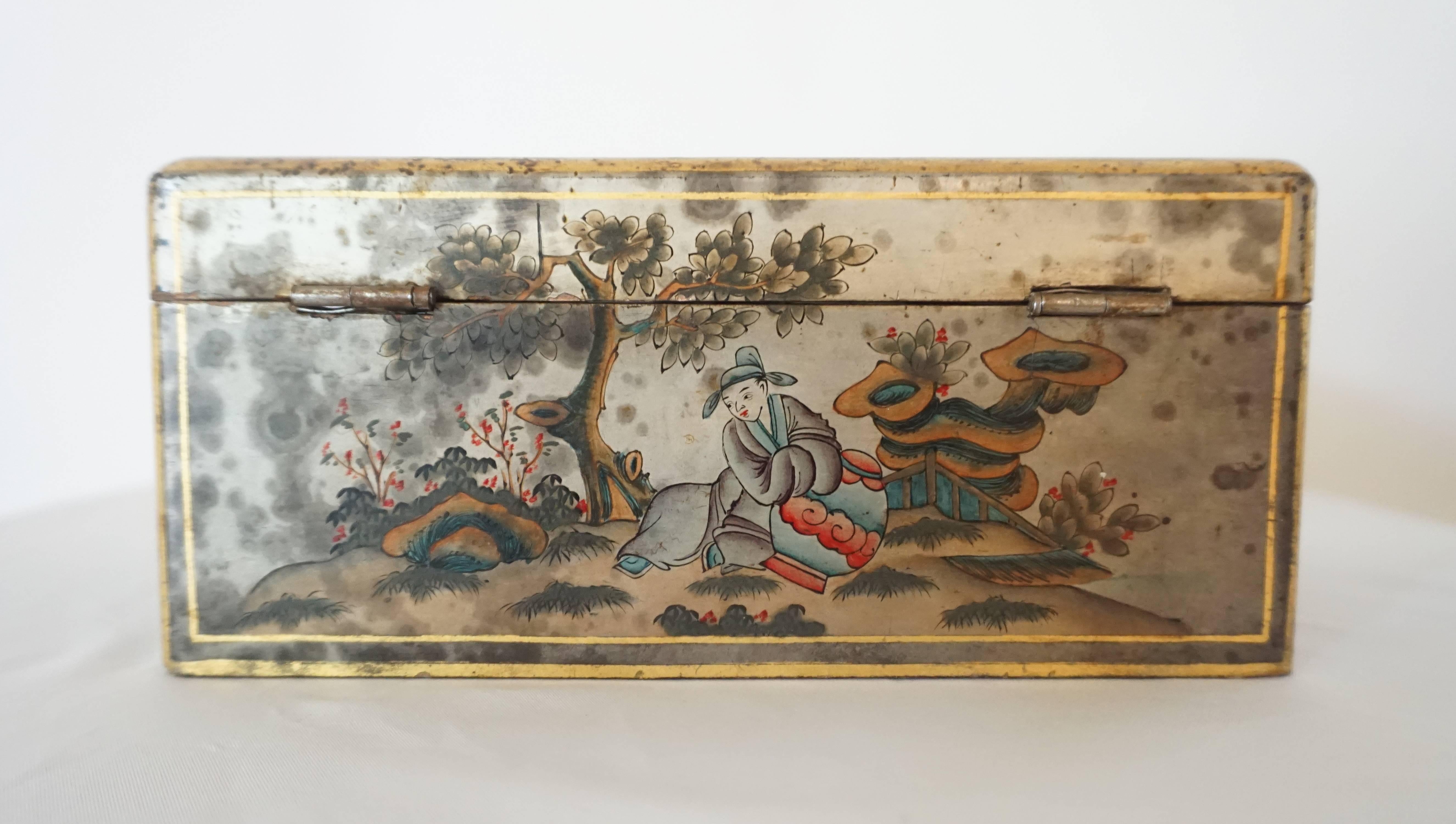 Chinese Export Silver Lacquer Tea Caddy, circa 1800 2