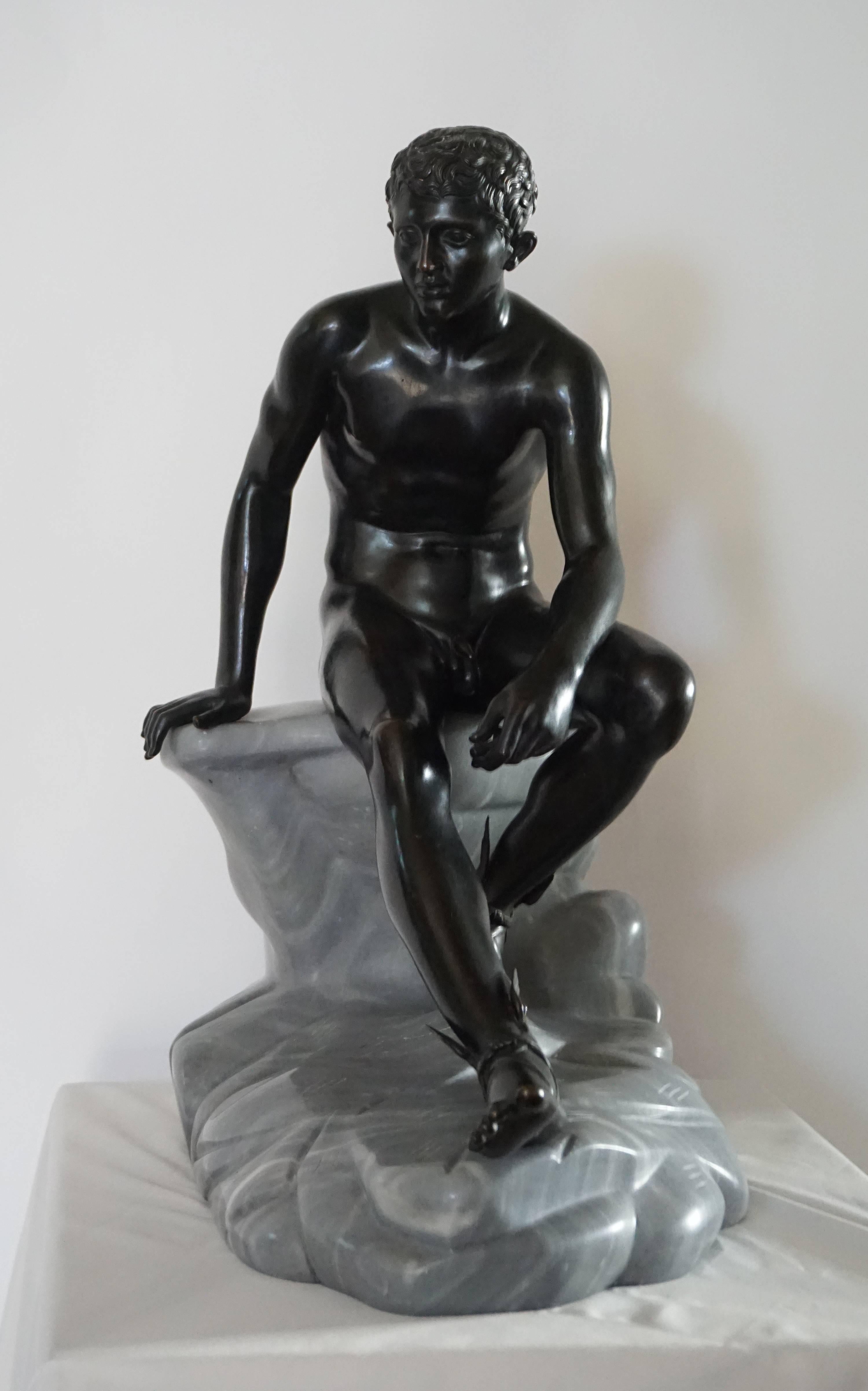 Italian Grand Tour Bronze and Marble Sculpture of the 'Seated Hermes' or Mercury For Sale