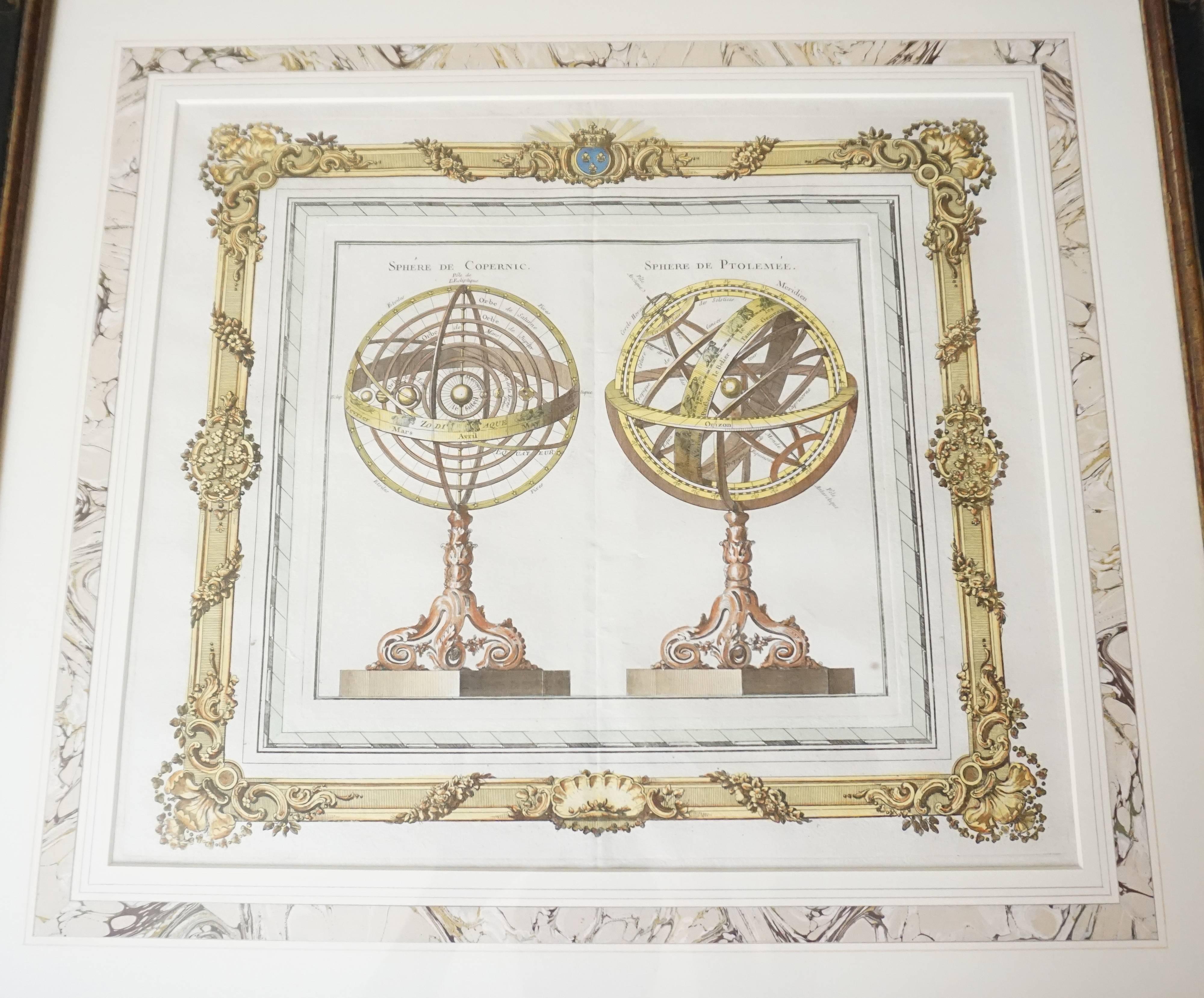 Hand-Colored Astronomical Engravings by Louis Charles Desnos, 1766 In Good Condition In Kinderhook, NY