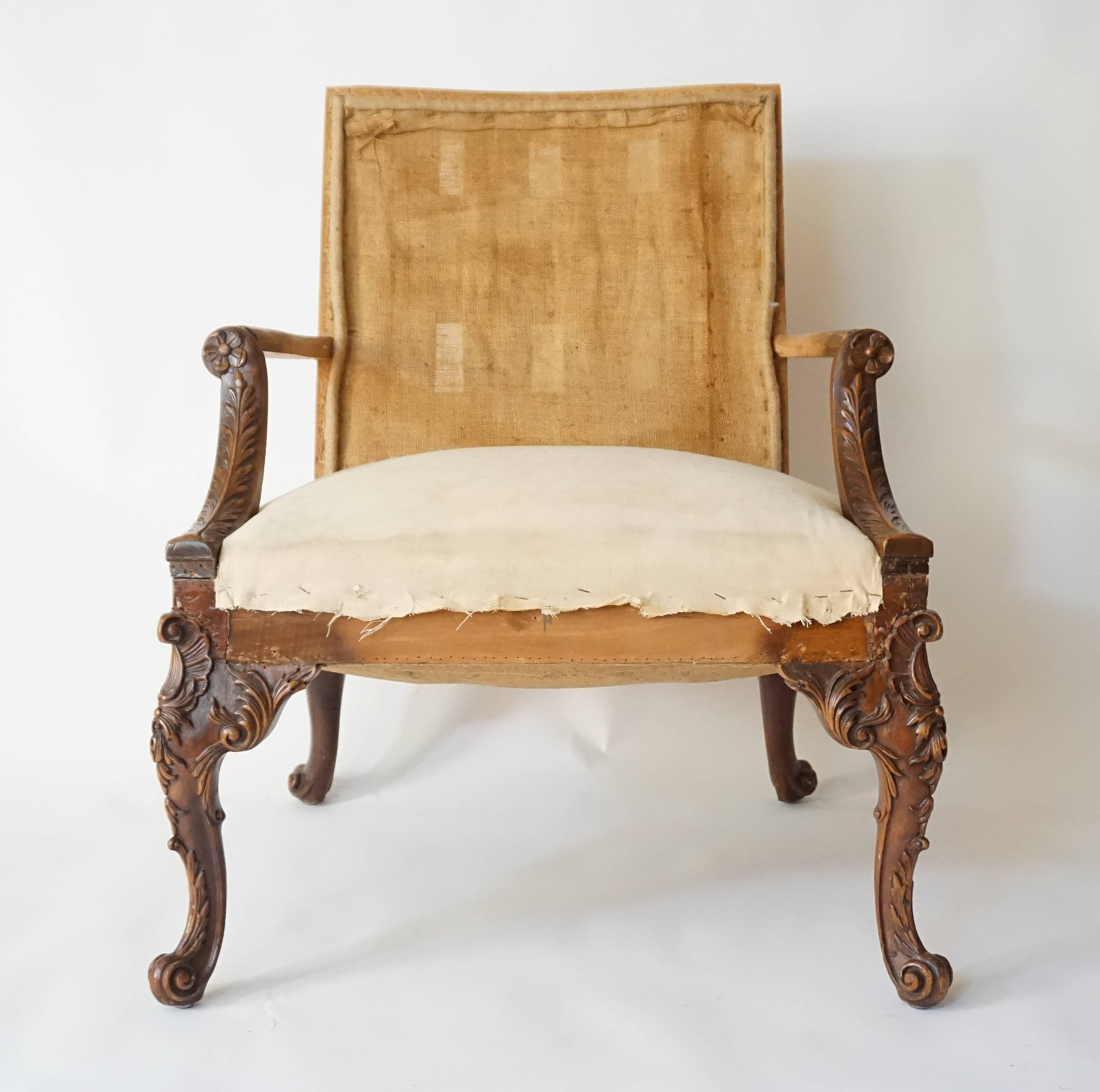 20th Century English George II Style Library Armchair, Manner of Giles Grendey