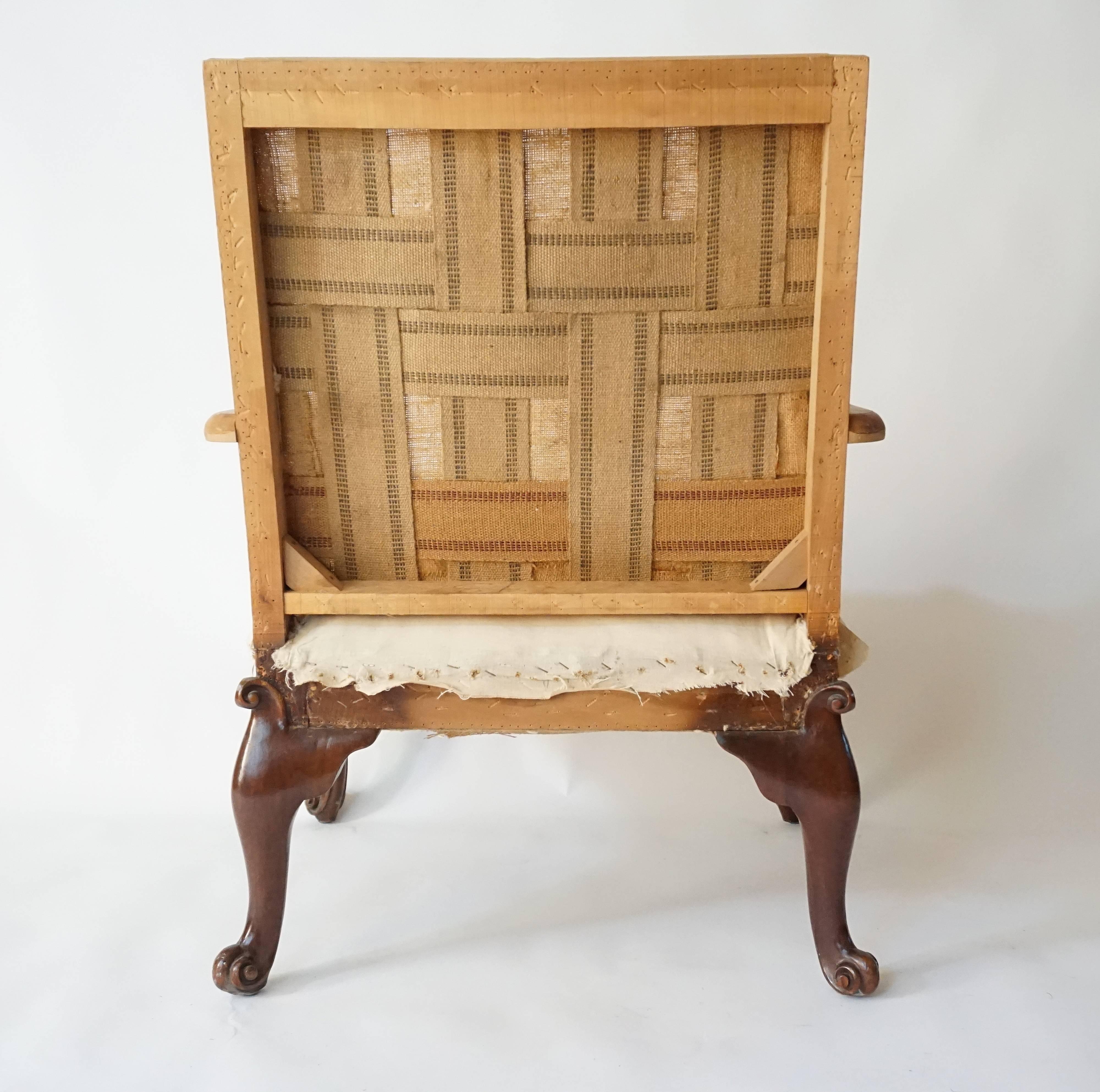 Hand-Carved English George II Style Library Armchair, Manner of Giles Grendey