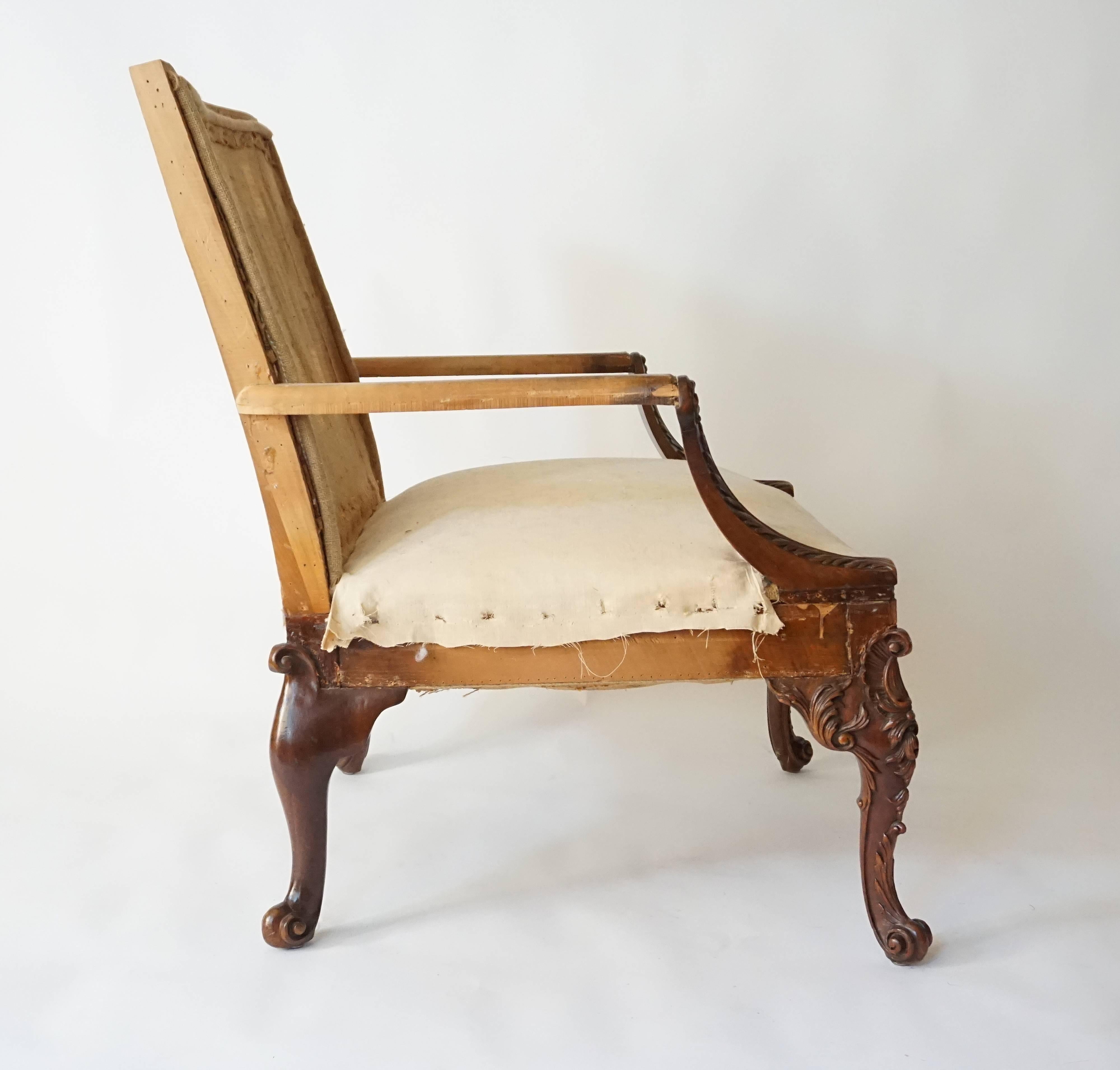 Rococo English George II Style Library Armchair, Manner of Giles Grendey