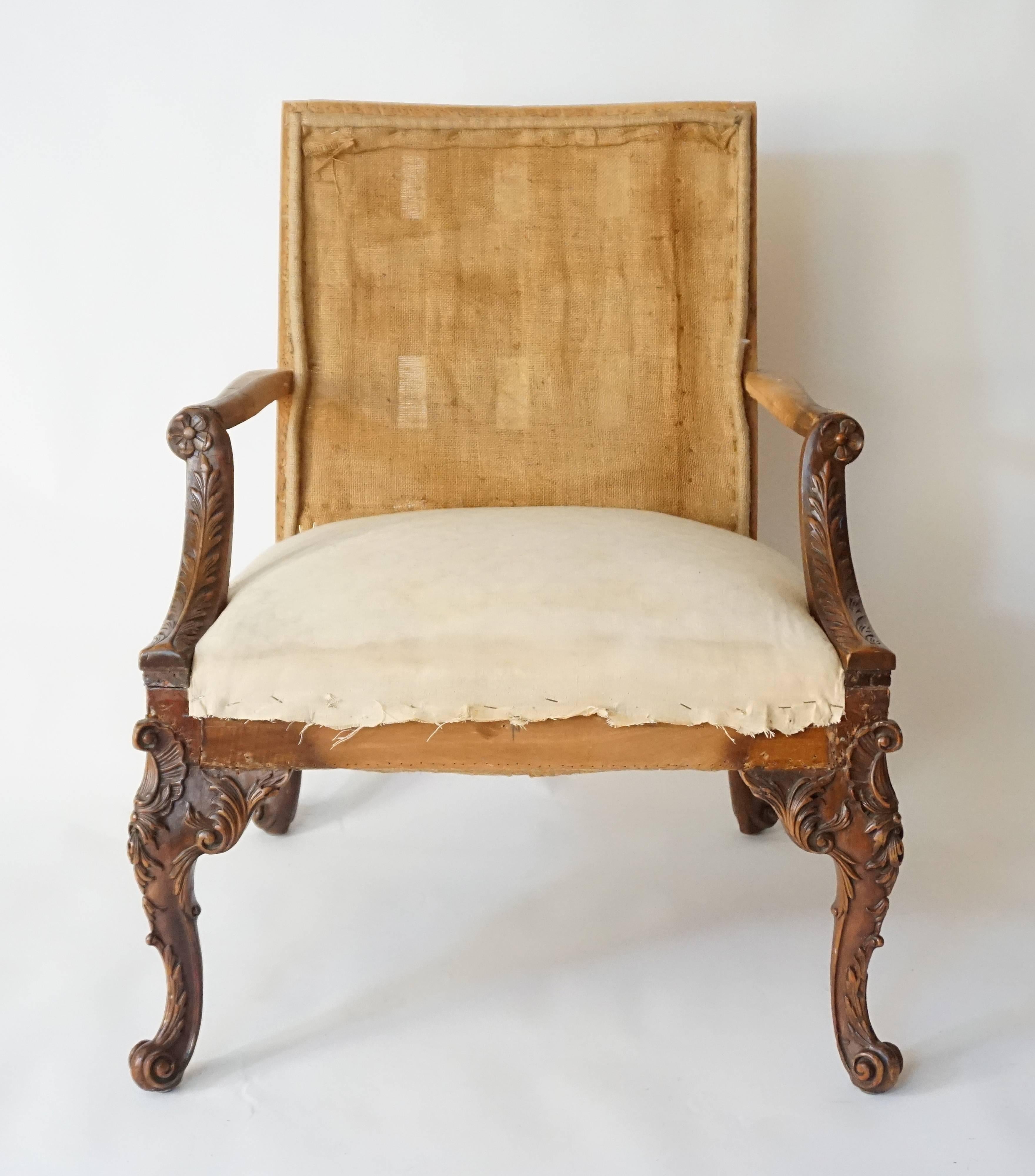 Mahogany English George II Style Library Armchair, Manner of Giles Grendey