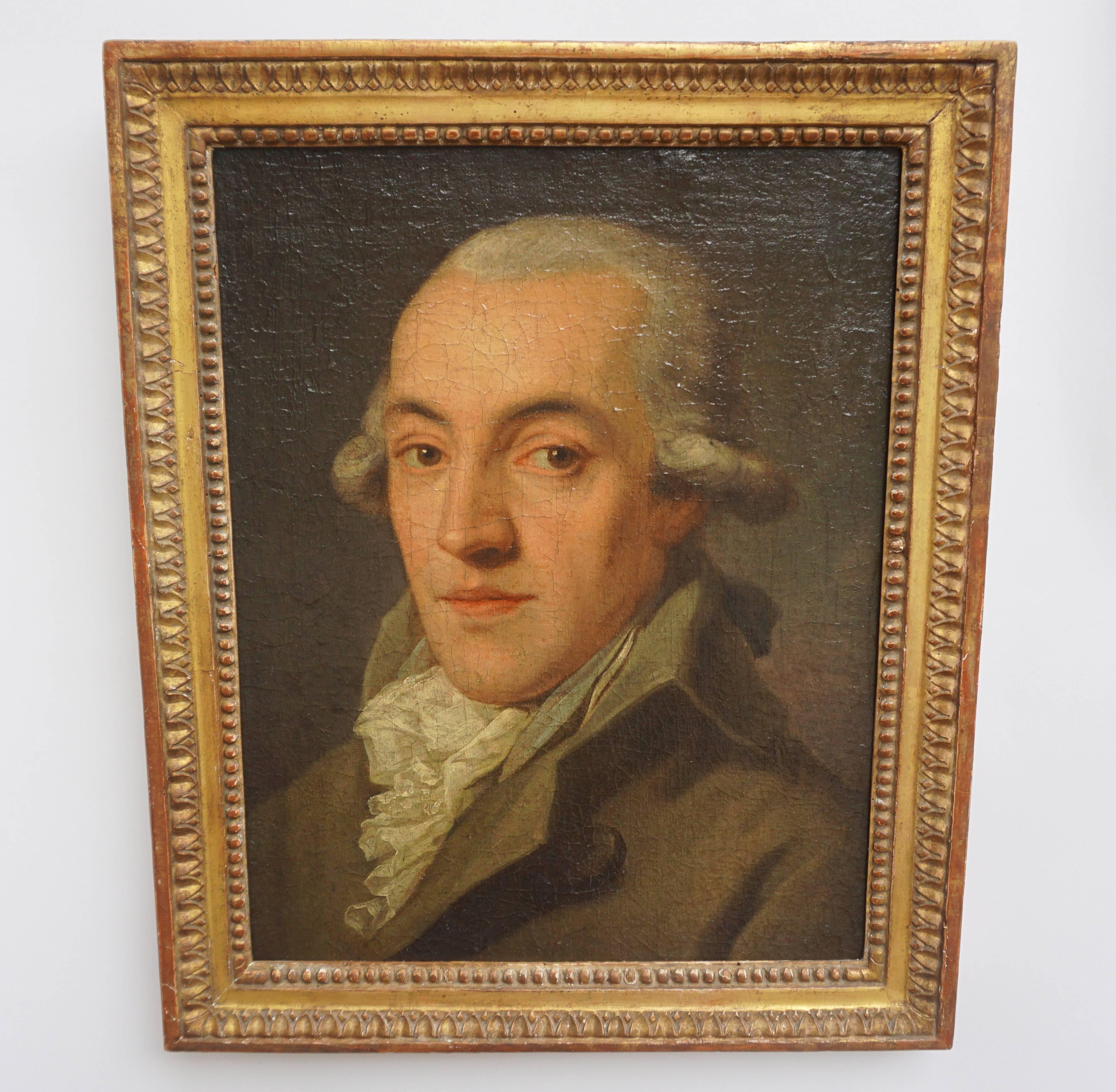 Canvas Portrait Painting of a Bewigged Gentleman, Prague, circa 1780 For Sale