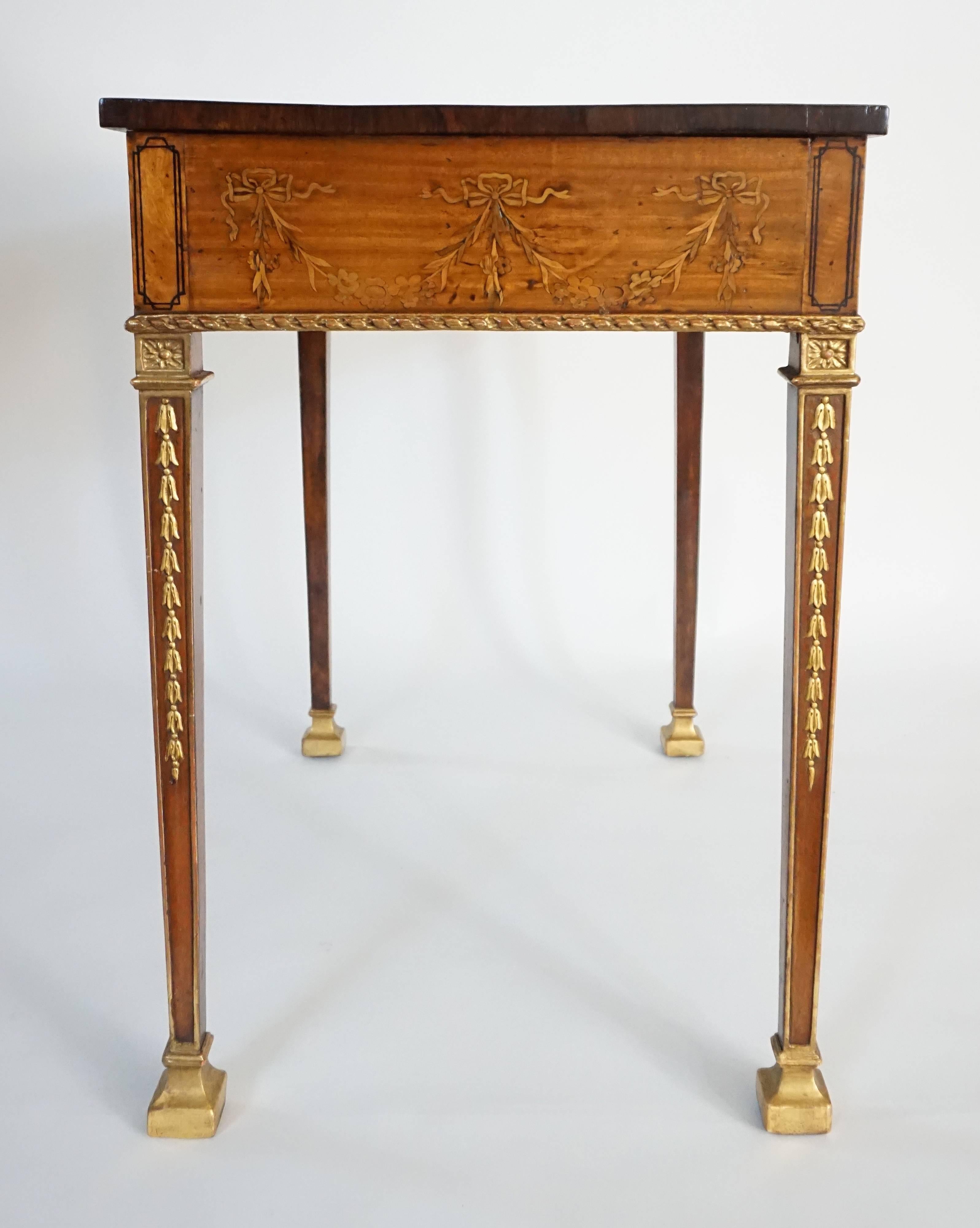 Important Parcel-Gilt Satinwood Marquetry Side Table, England, circa 1785 In Good Condition In Kinderhook, NY