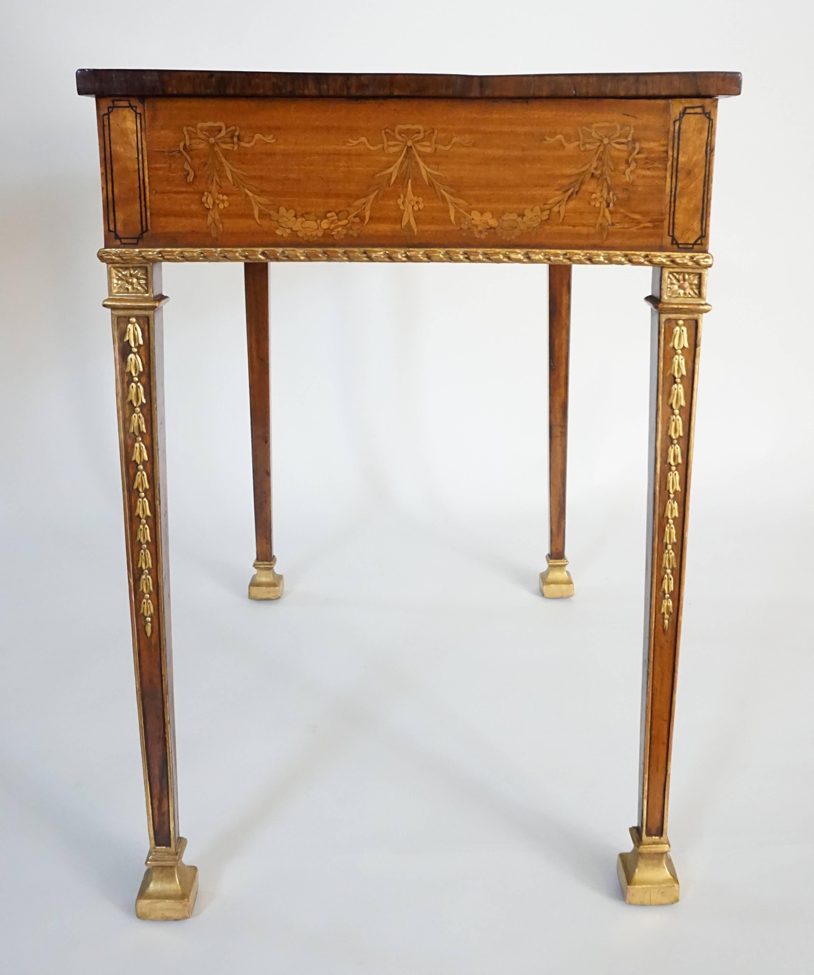 Important Parcel-Gilt Satinwood Marquetry Side Table, England, circa 1785 2