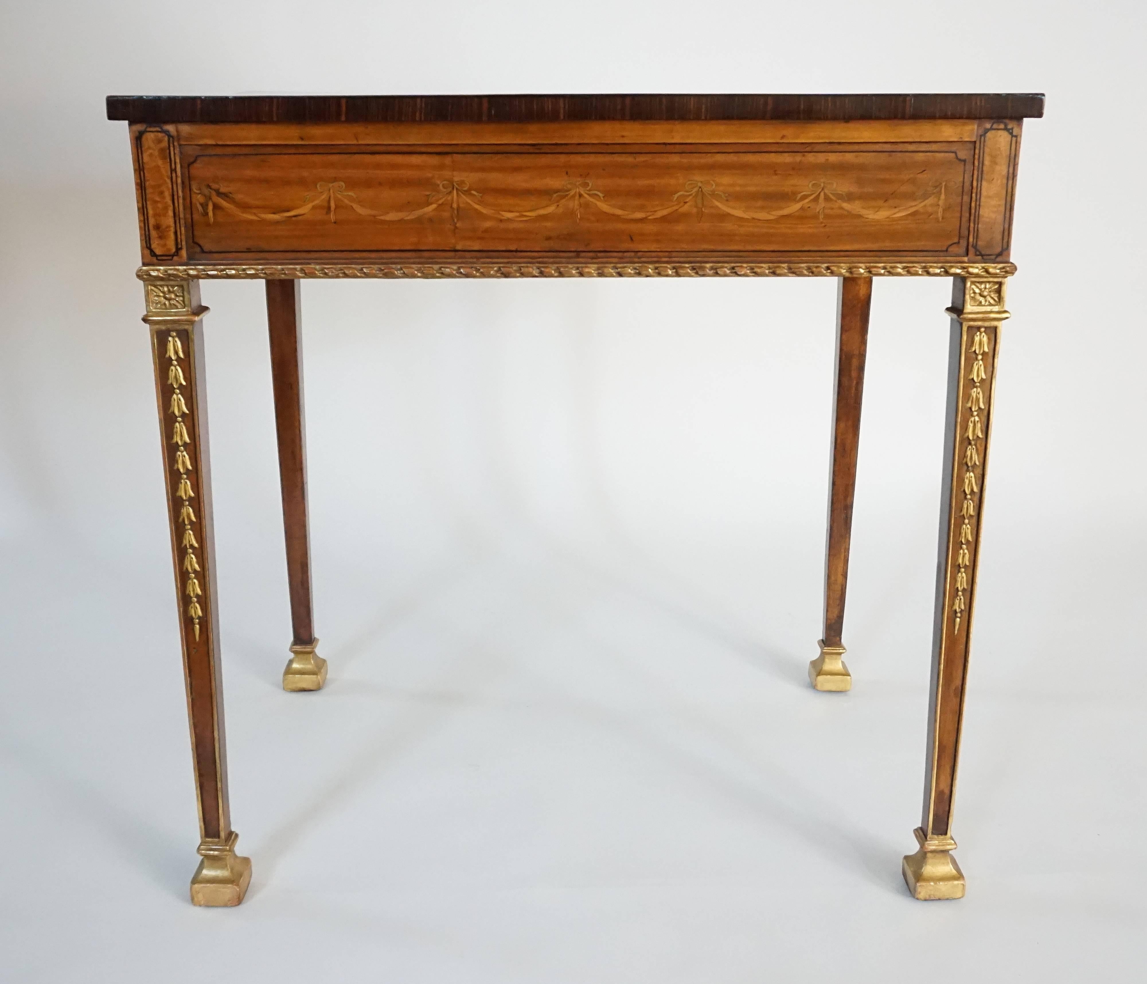 18th Century Important Parcel-Gilt Satinwood Marquetry Side Table, England, circa 1785