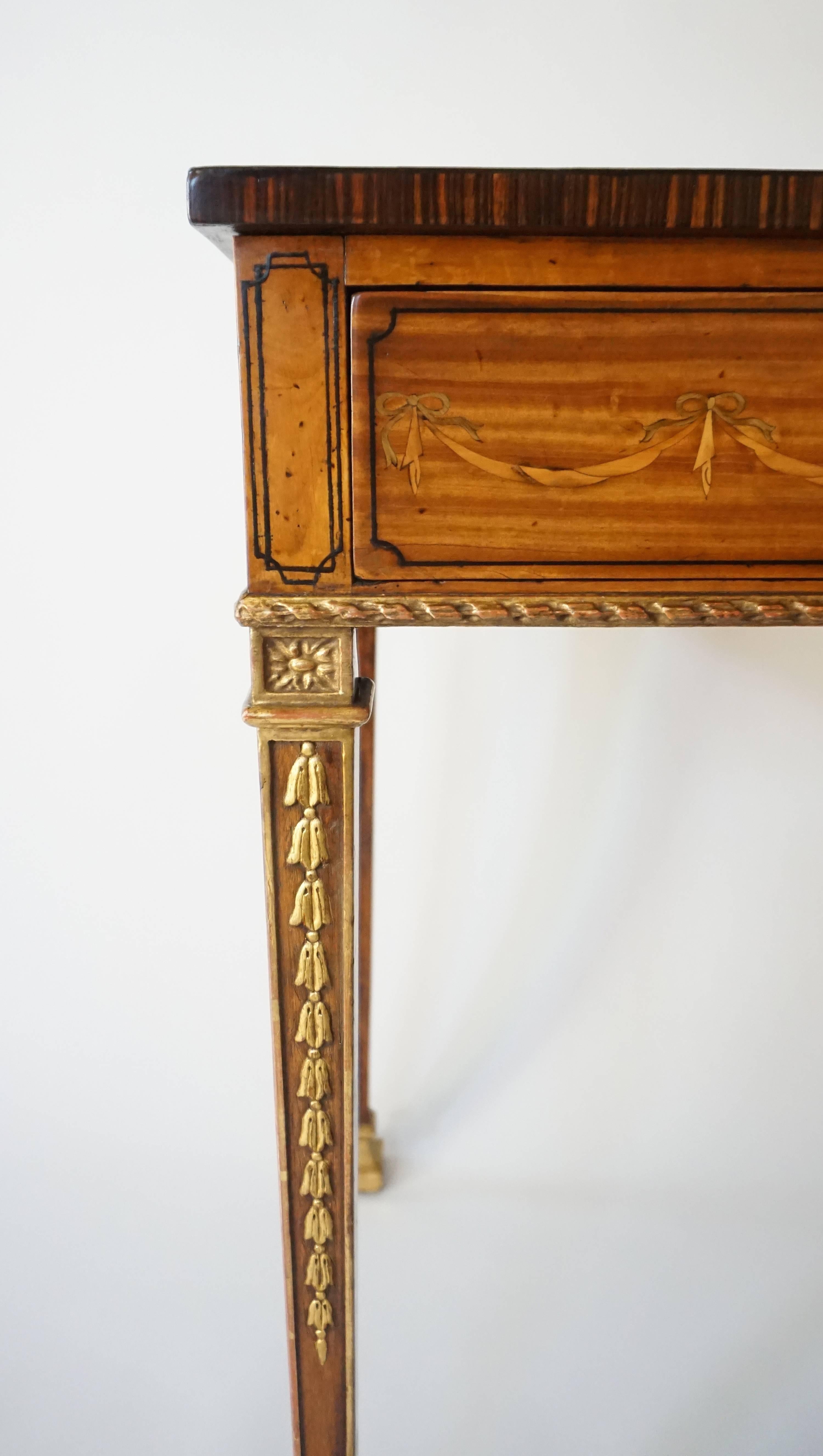 English Important Parcel-Gilt Satinwood Marquetry Side Table, England, circa 1785