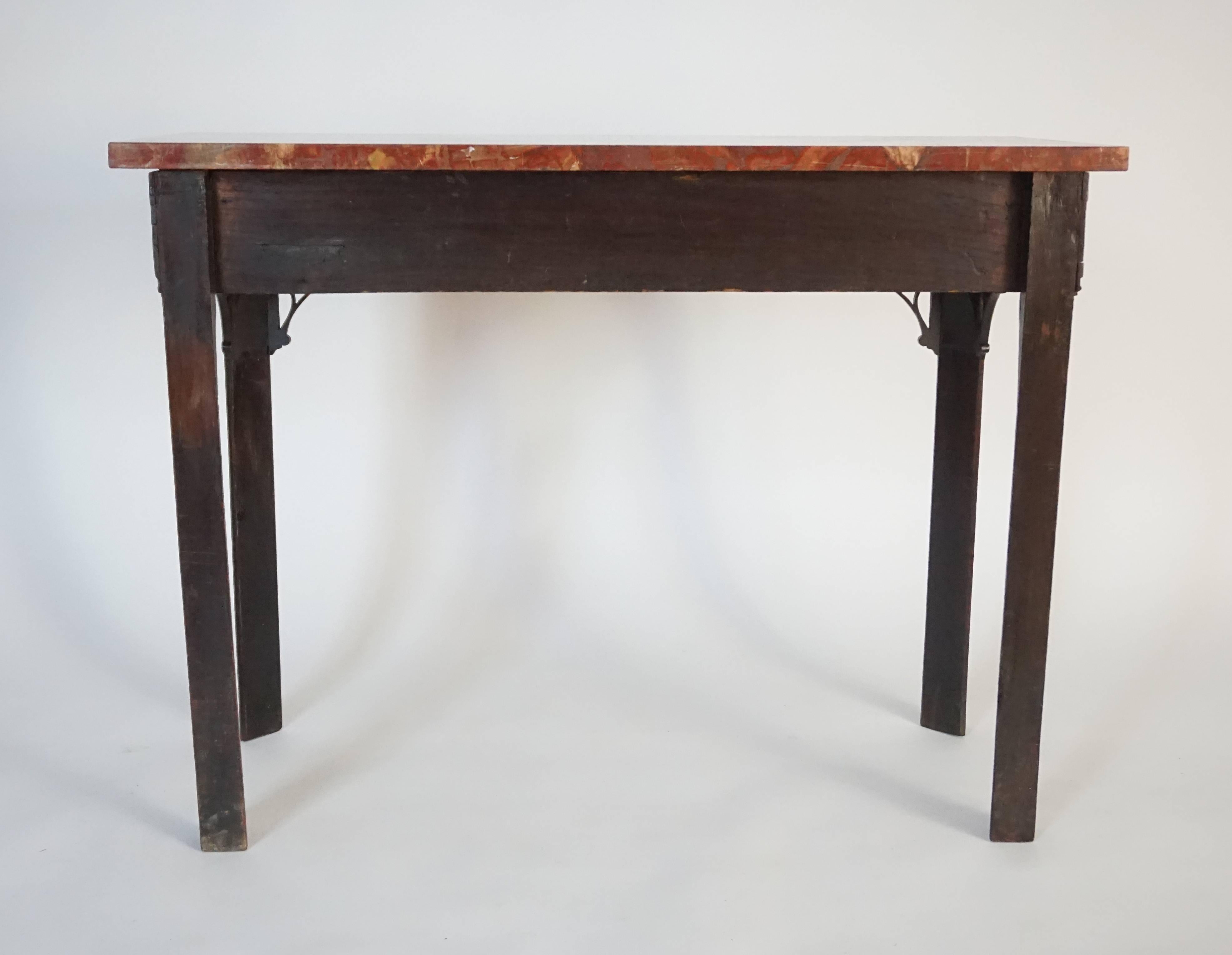 Breccia Marble Irish Chippendale Carved Mahogany Side Table, circa 1760