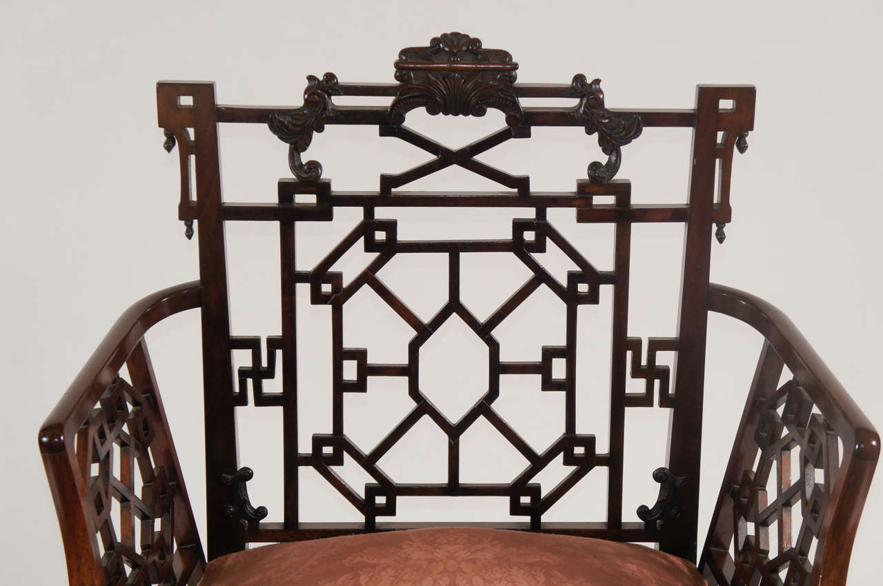 Chinese Chippendale Armchairs, Lord Leverhulme In Good Condition For Sale In Kinderhook, NY