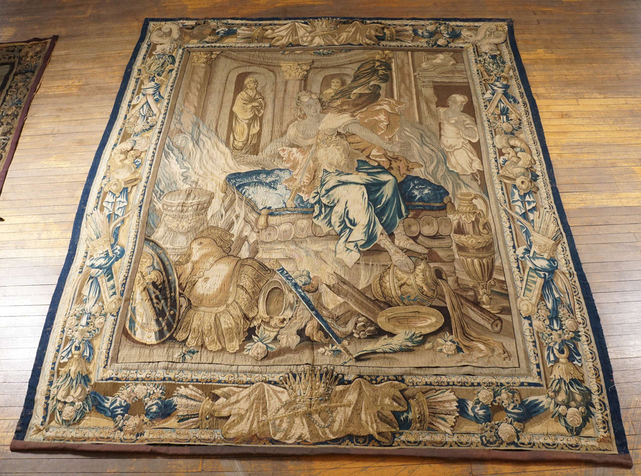 An important and rare large second half of the 17th century Aubusson tapestry depicting 'Dido on the Pyre' after a cartoon by French painter Isaac Moillon (1614 -1673) from the series 
