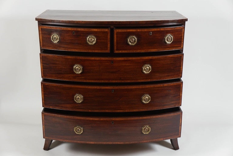 English George III Crossbanded Mahogany Bow-Front Chest, England, circa 1790