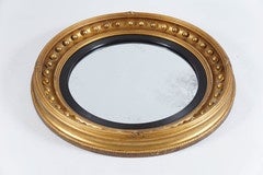 Large English Regency William IV Period Bullseye Convex Form Giltwood Mirror