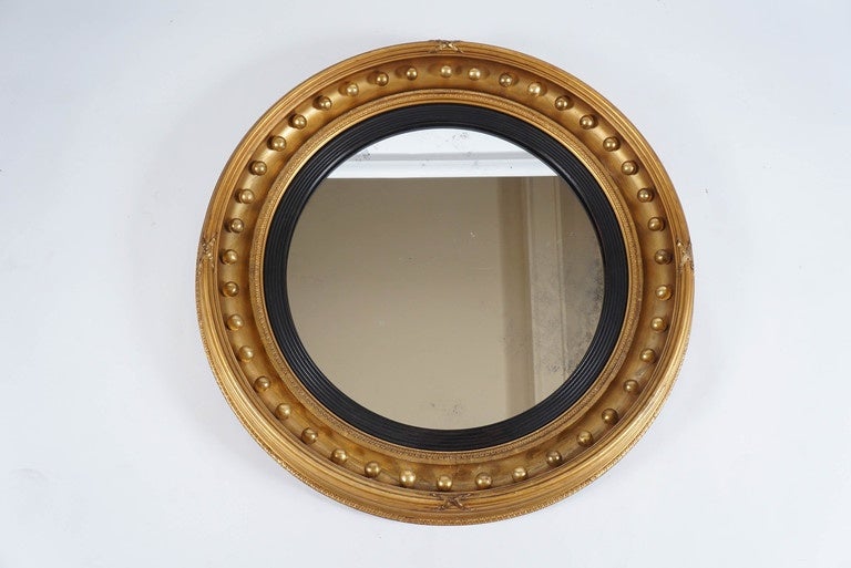Large English Regency William IV Period Bullseye Convex Form Giltwood Mirror In Good Condition In Kinderhook, NY