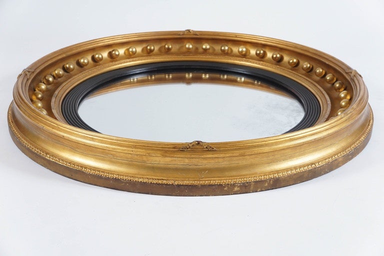 Large English Regency William IV Period Bullseye Convex Form Giltwood Mirror 2