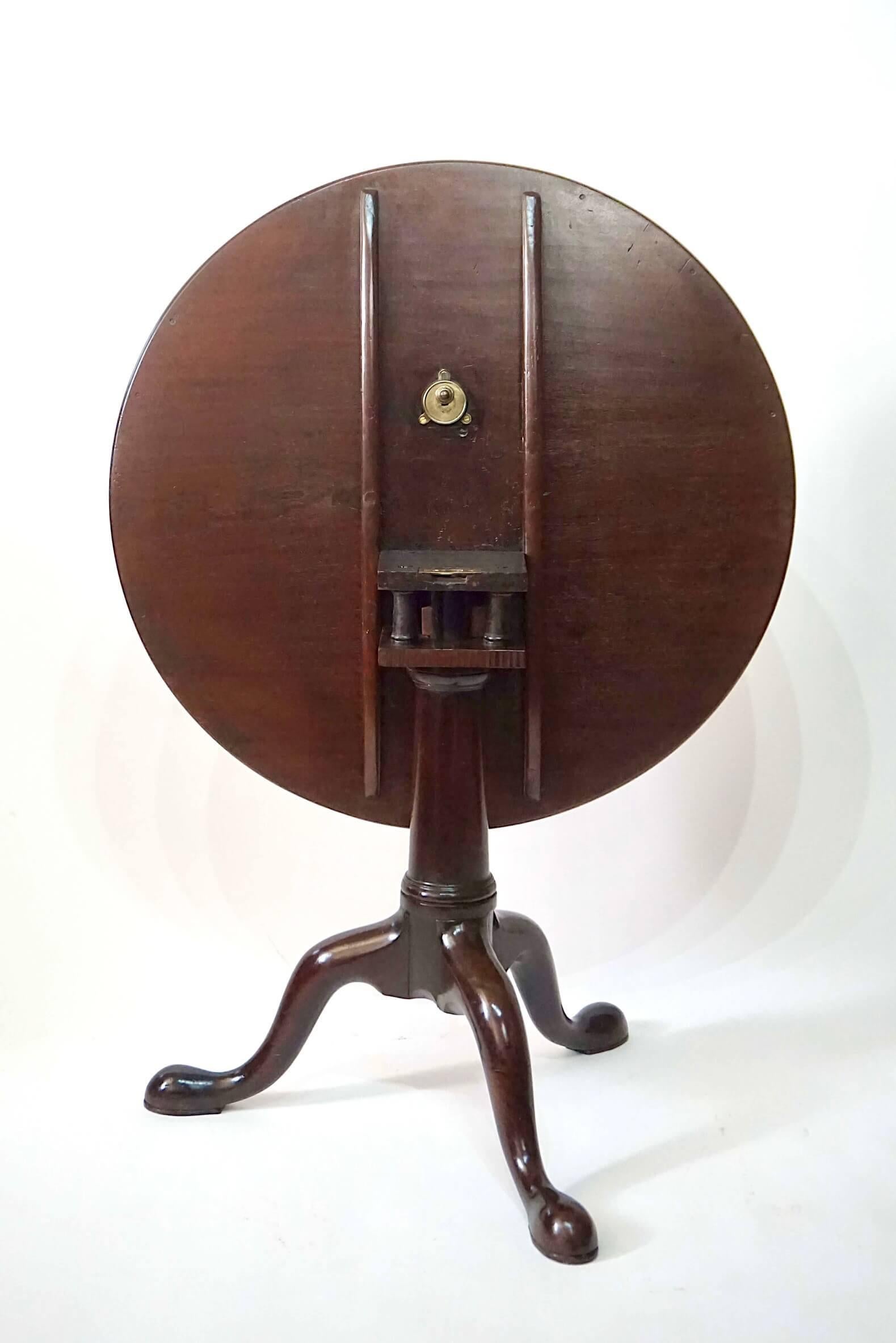 Metal English George II Solid Mahogany 'Pillar and Claw' Tilt-Top Table, circa 1740 For Sale