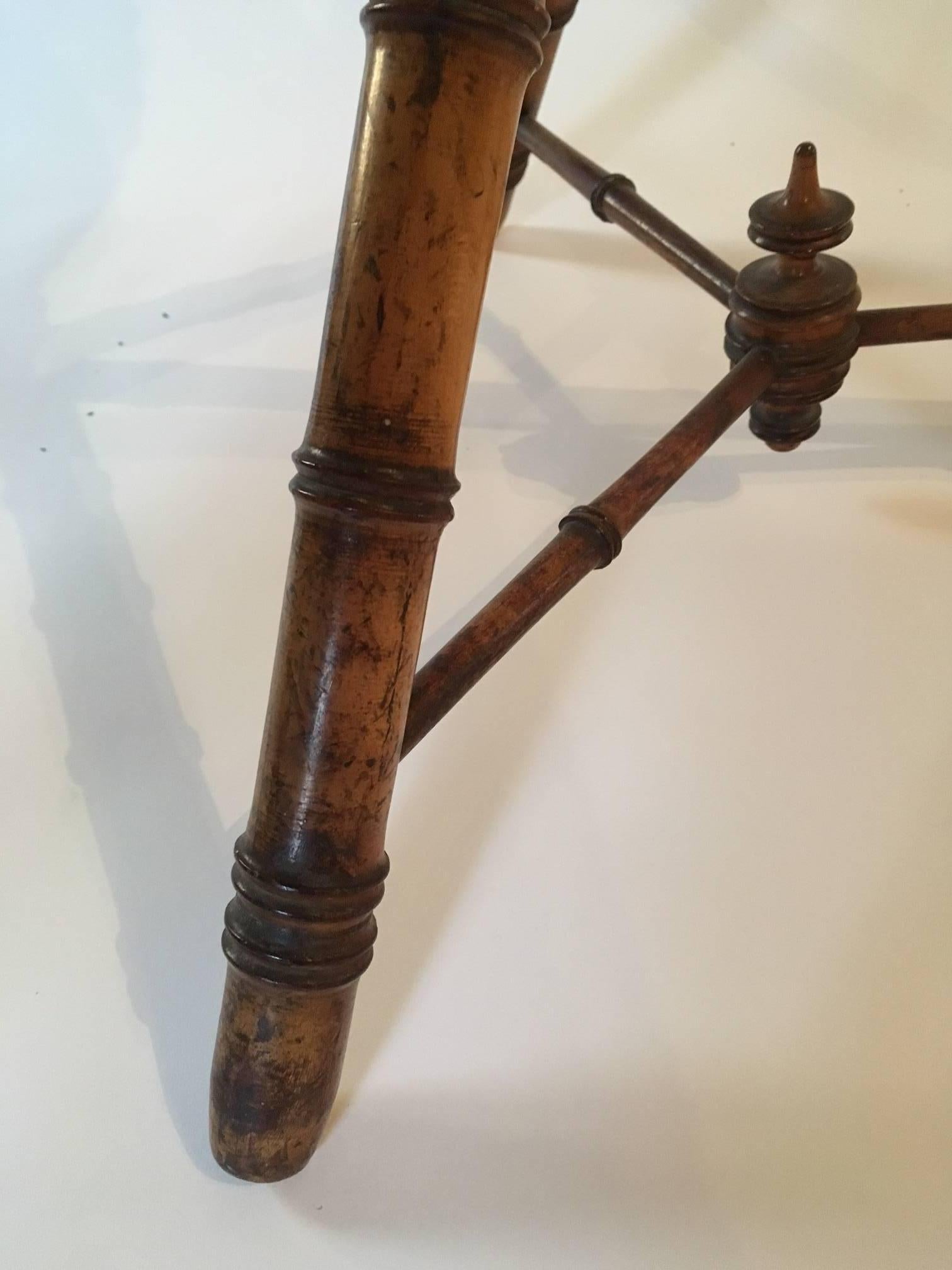 Faux Bamboo Leather Top Cricket or Side Table, circa 1870 In Excellent Condition In Kinderhook, NY