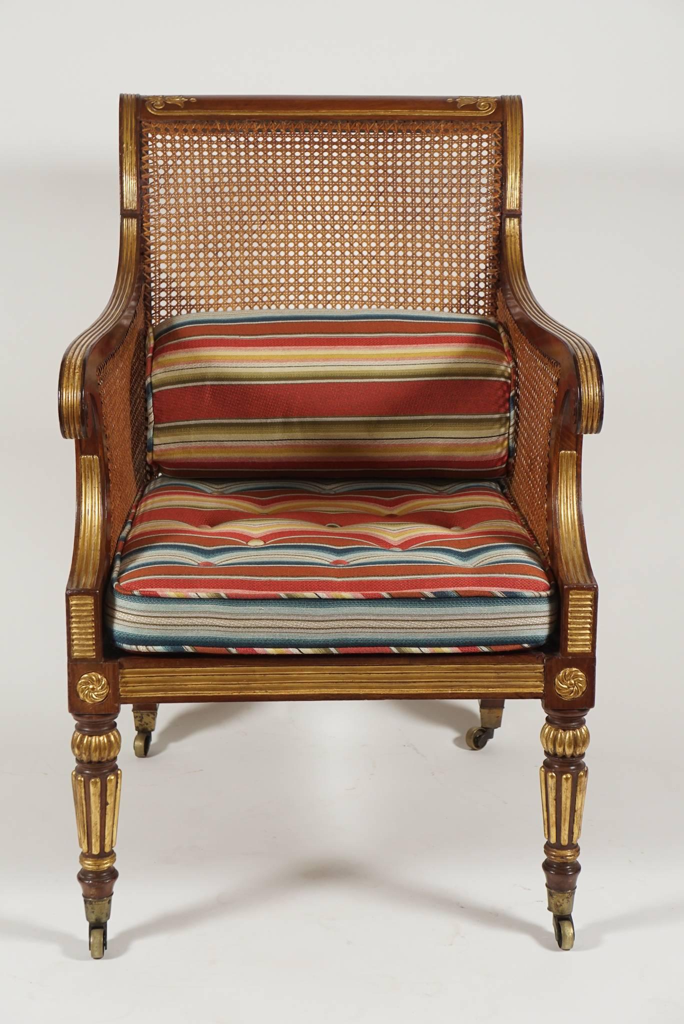 Carved Regency Parcel-Gilt Caned Armchair, England, circa 1810
