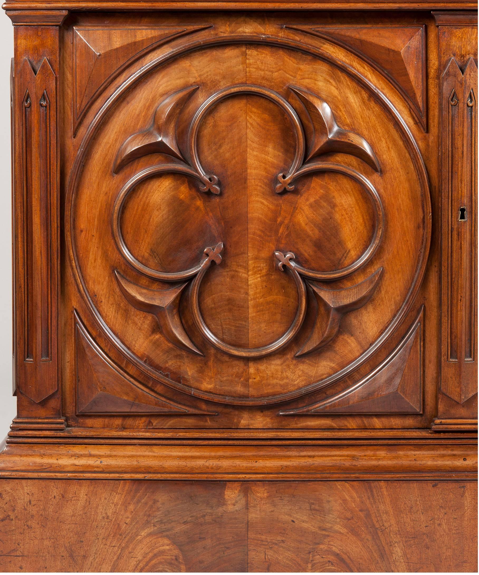 Carved 19th Century Gothic Mahogany Display Cabinet